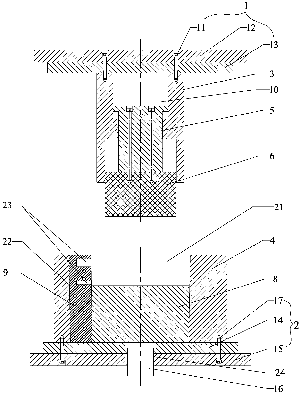 Radial-reverse combination extrusion forming mold of thin-wall cylindrical piece with outer boss