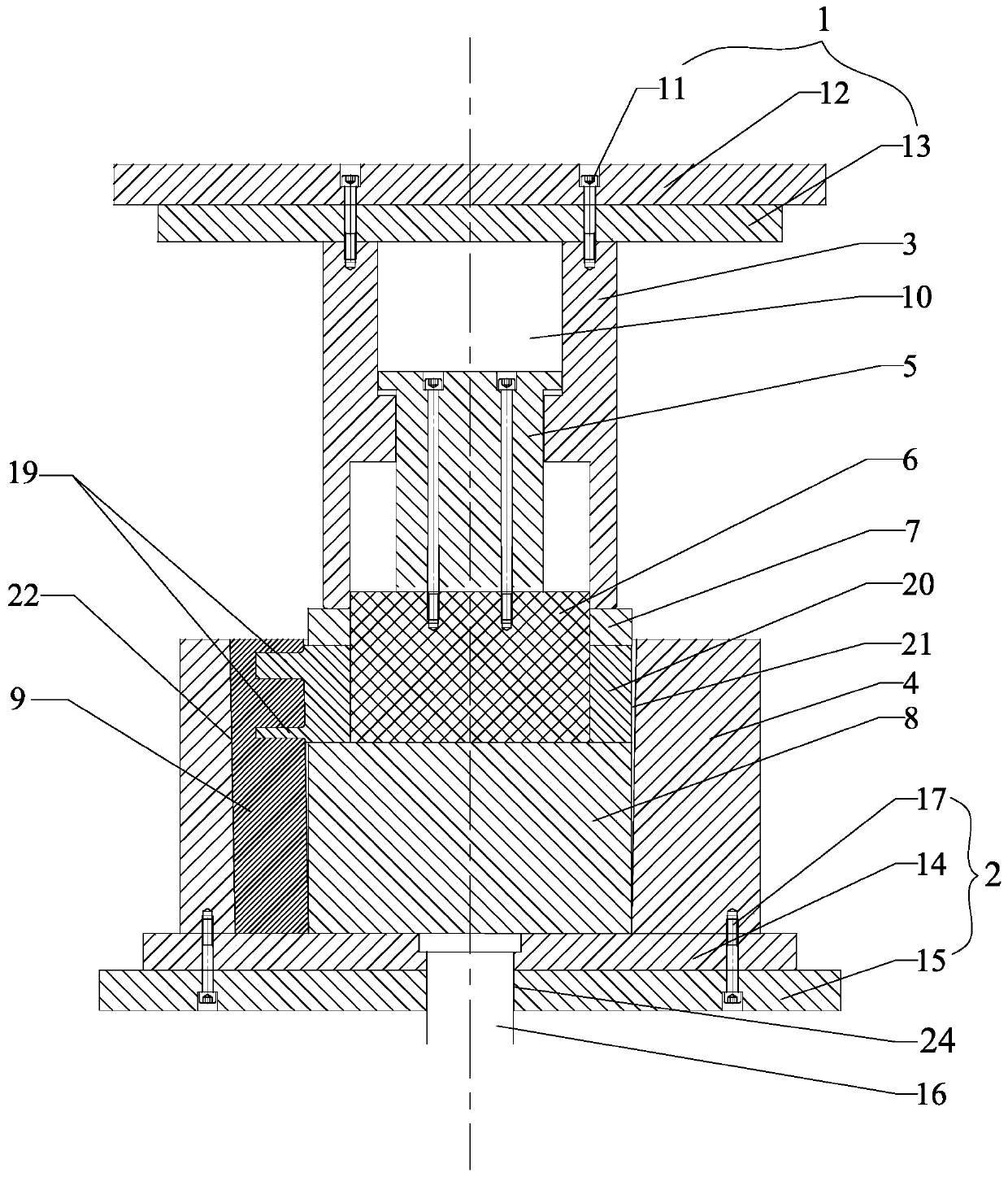 Radial-reverse combination extrusion forming mold of thin-wall cylindrical piece with outer boss