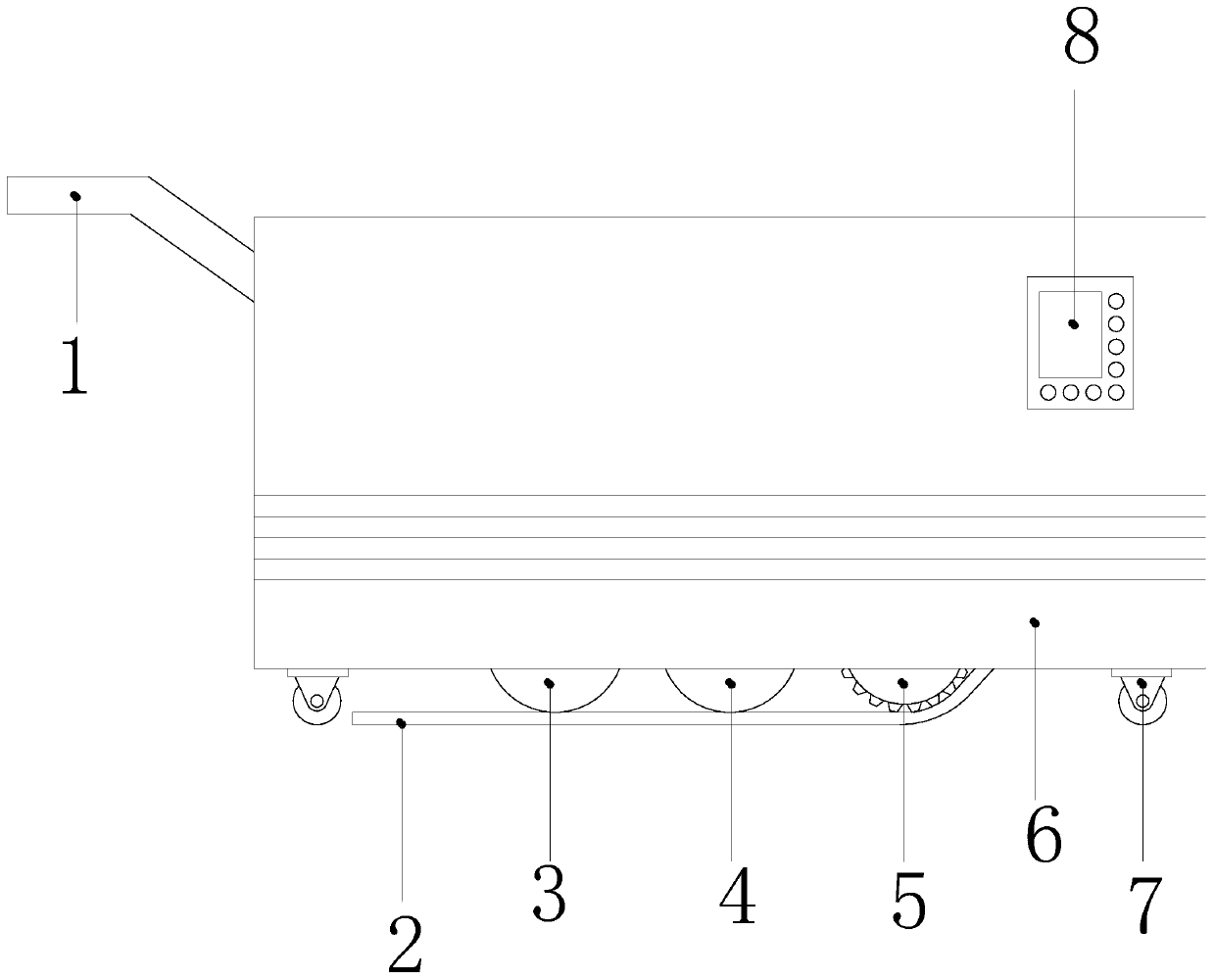 Coiled material laying machine with adjustable mounting height and being capable of conveniently adapting to coiled materials with different thicknesses