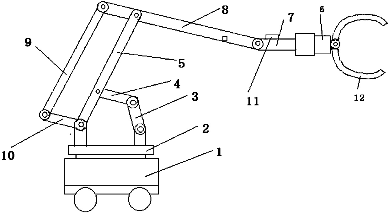 Wood grabbing operation mechanism adopting multi-connecting-rod series-parallel structure