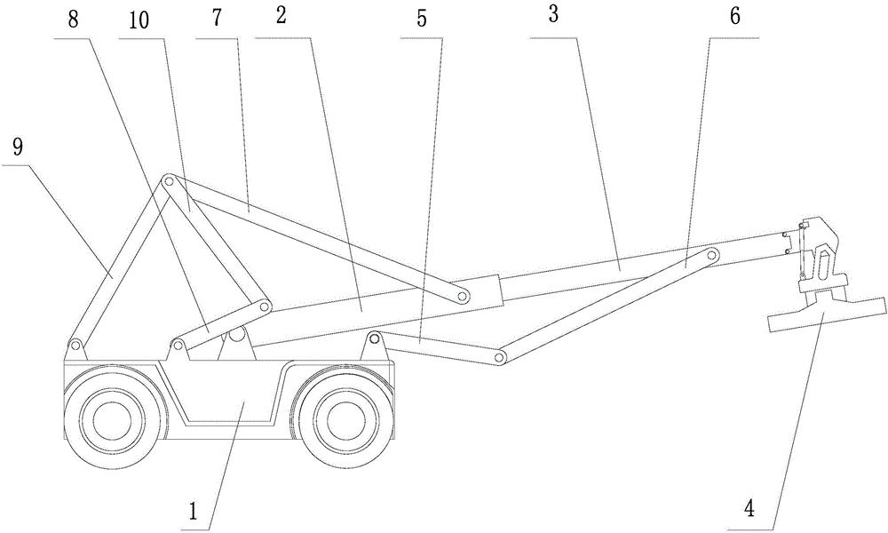 Plane two-degree-of-freedom nine-rod servo drive reach stacker for containers