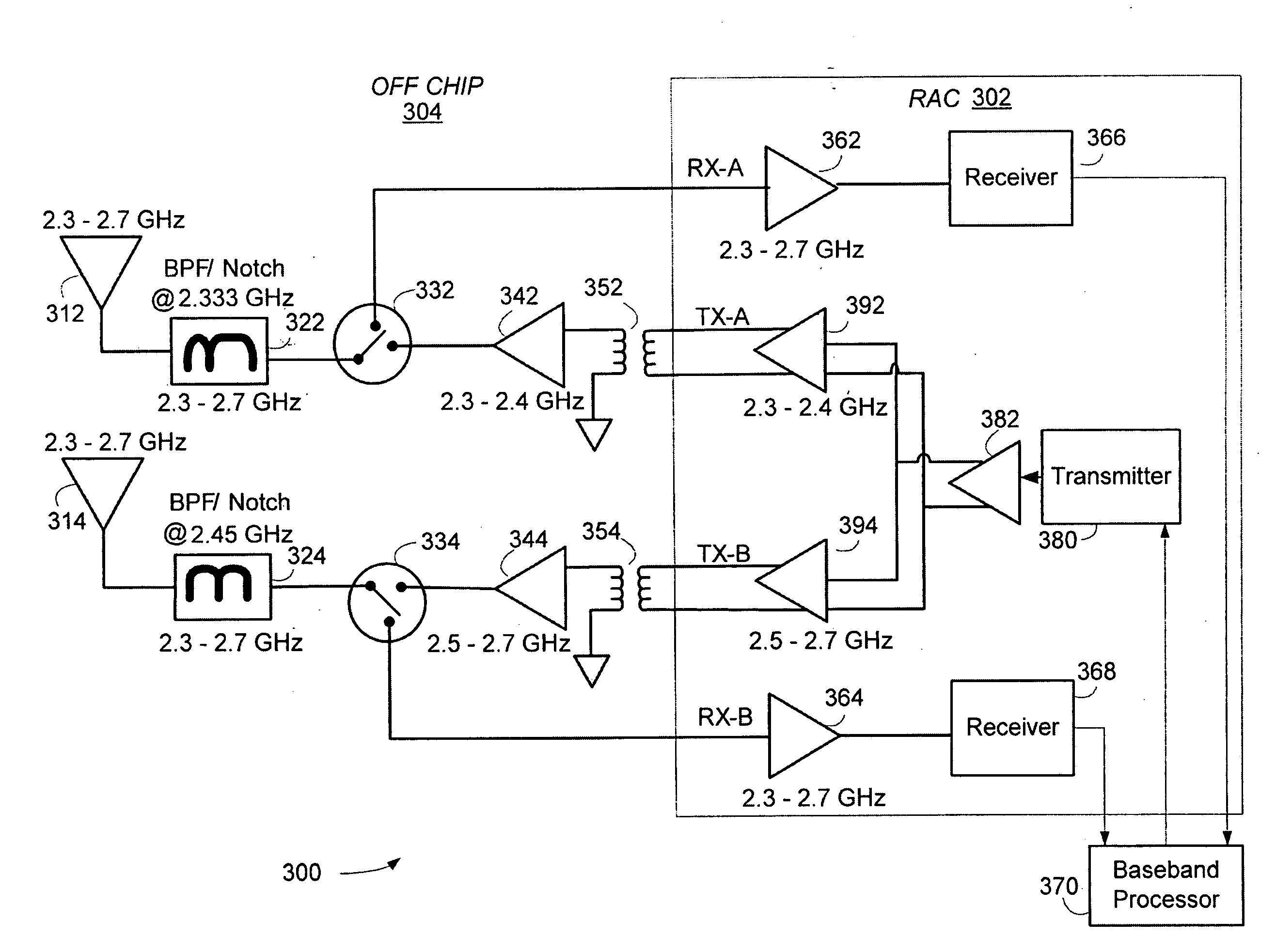 Transceiver with Receive Path Performance Diversity and Combiner with Jammer Detect Feedback