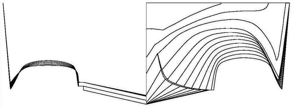 Wave-absorbing M ship type line type used in warships and used for achieving high-speed shallow-draft