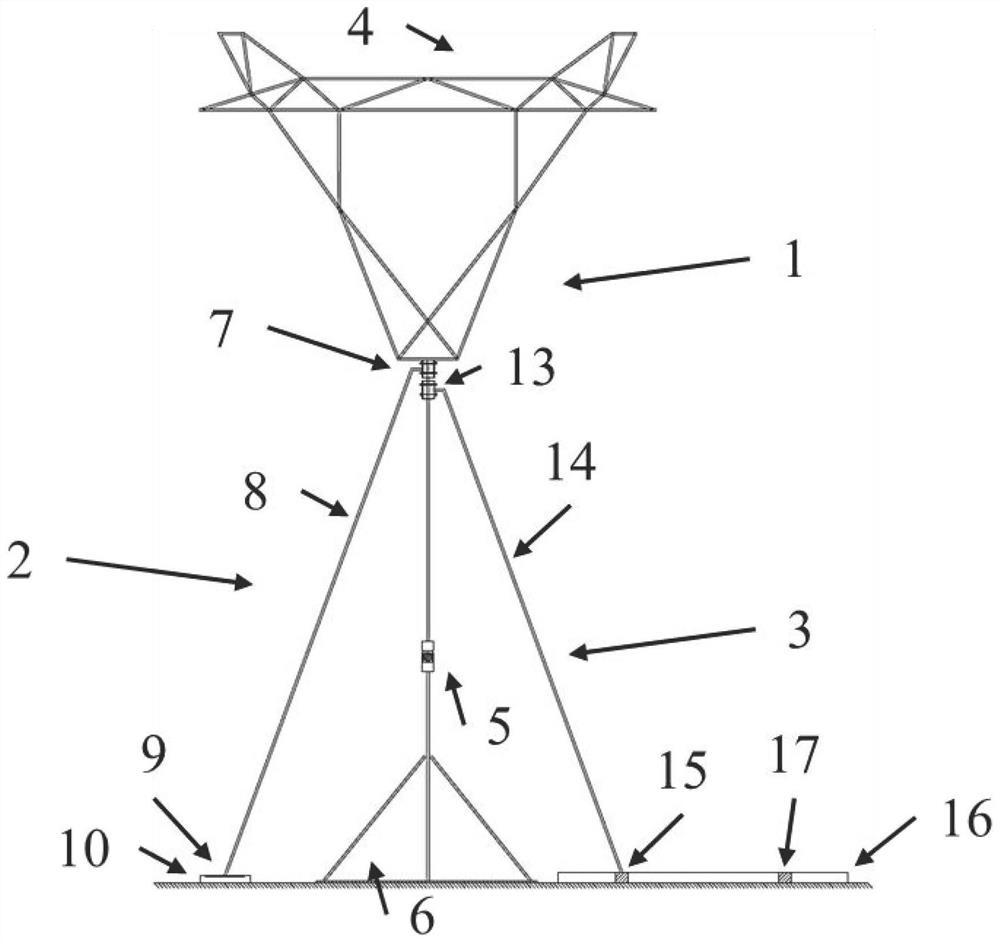 Support tower device and method for simulating collapse of power transmission tower in wind tunnel test