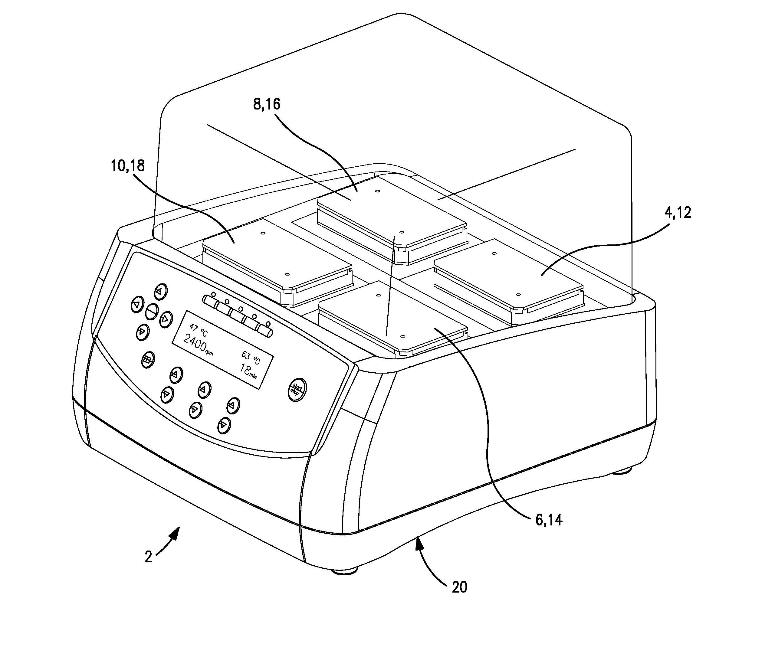 Multistation device for mixing the contents of laboratory vessels