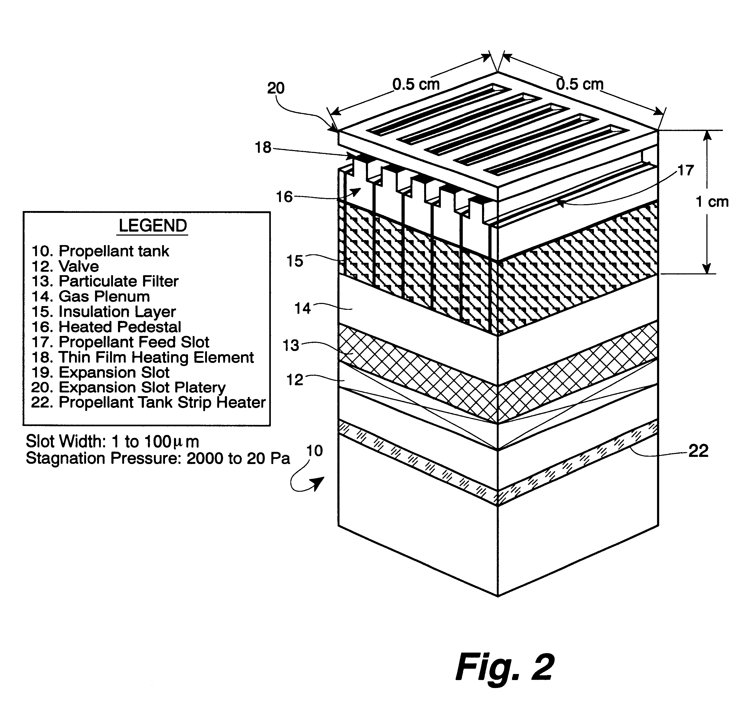 Microthruster for heating a propellant, driving the vapors produced to a discharge section