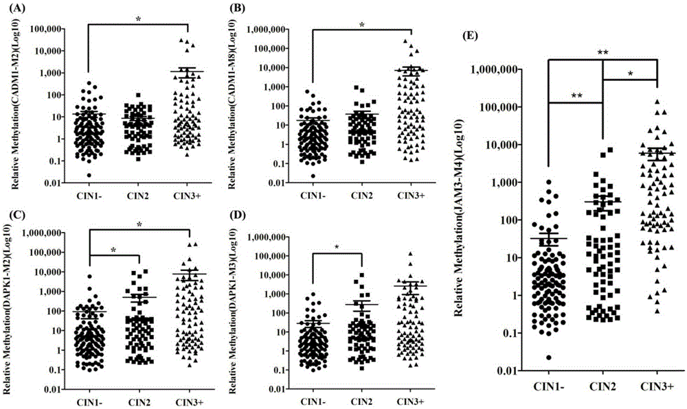 Molecular marker for early screening cervical cancer and detecting primers