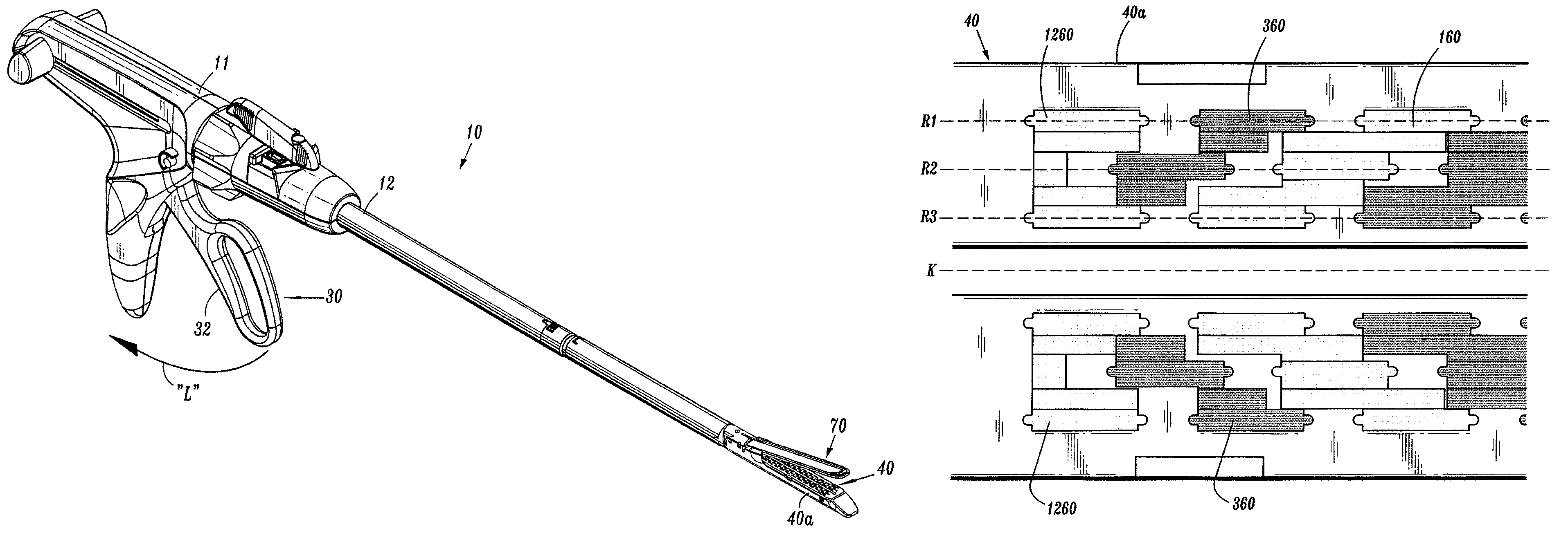 Pair of double staple pusher in triple row stapler