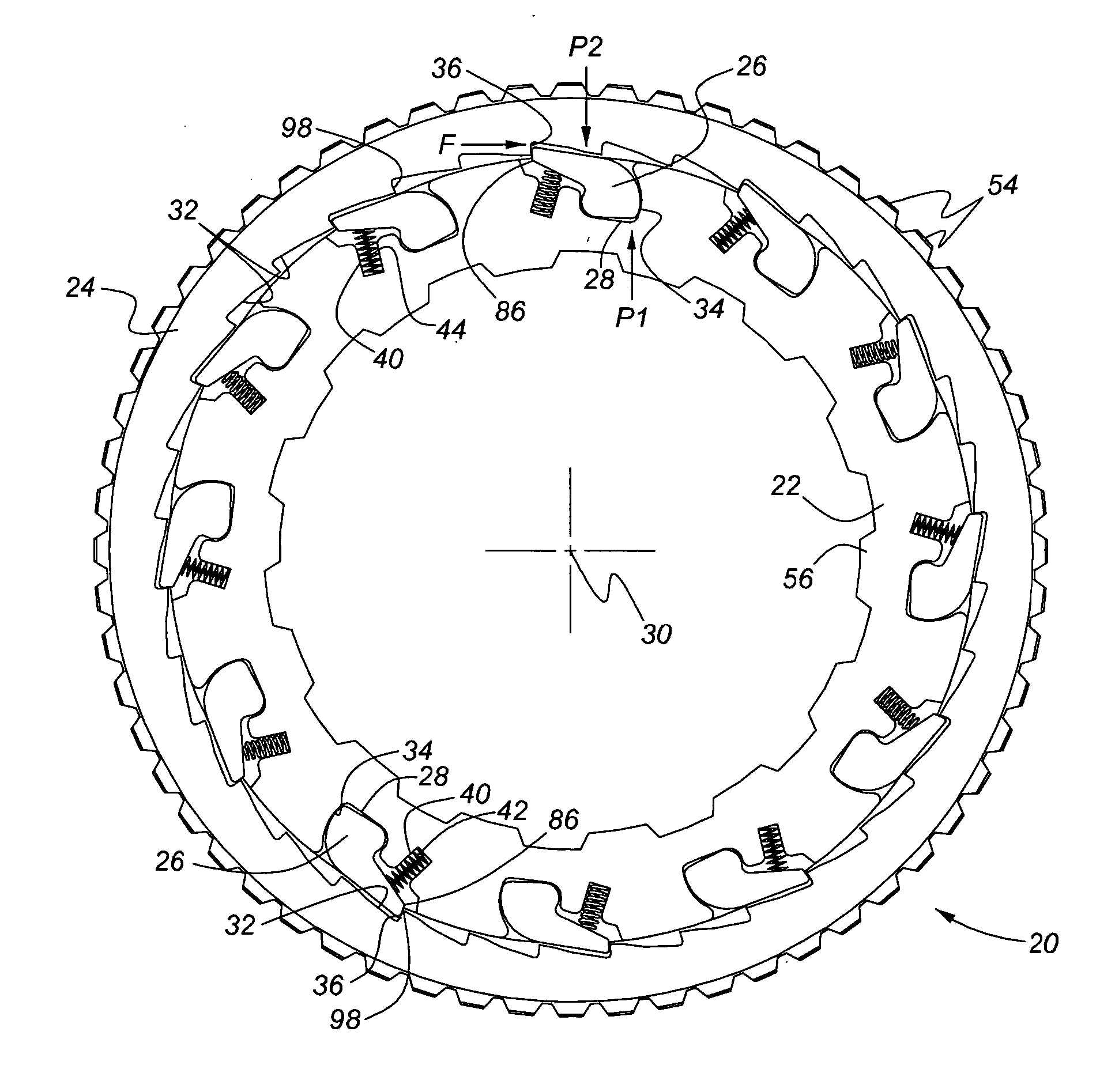 Ratcheting one-way clutch having piloted surfaces