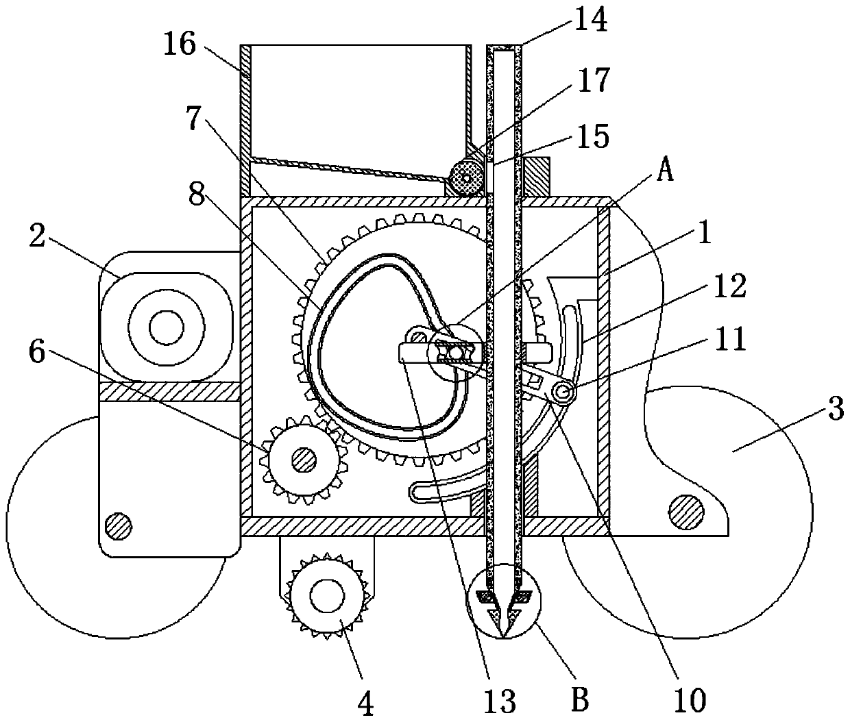 Automatic sowing device based on convex guide rail drive principle