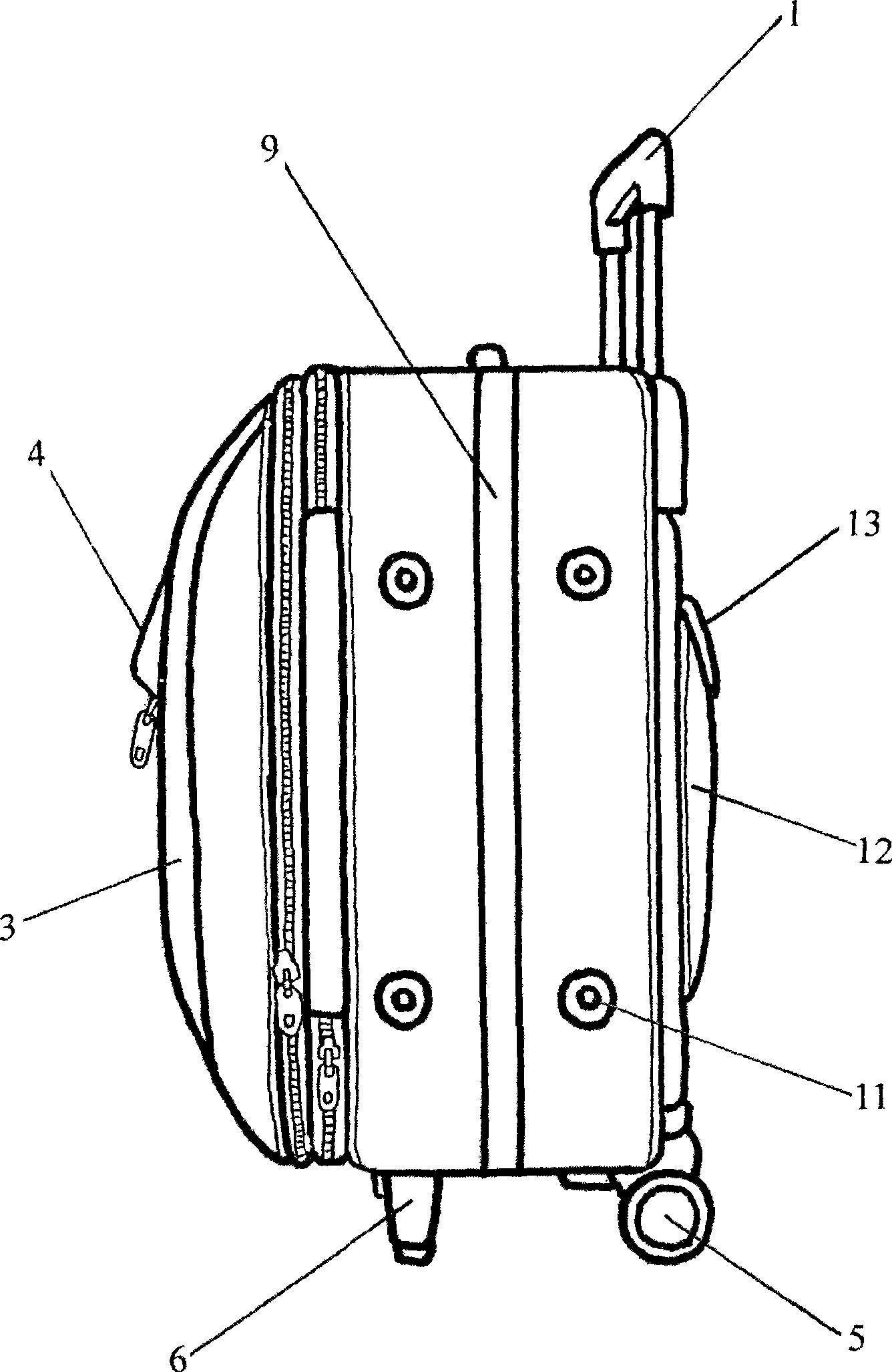 Draw bar box with two back-attached bags