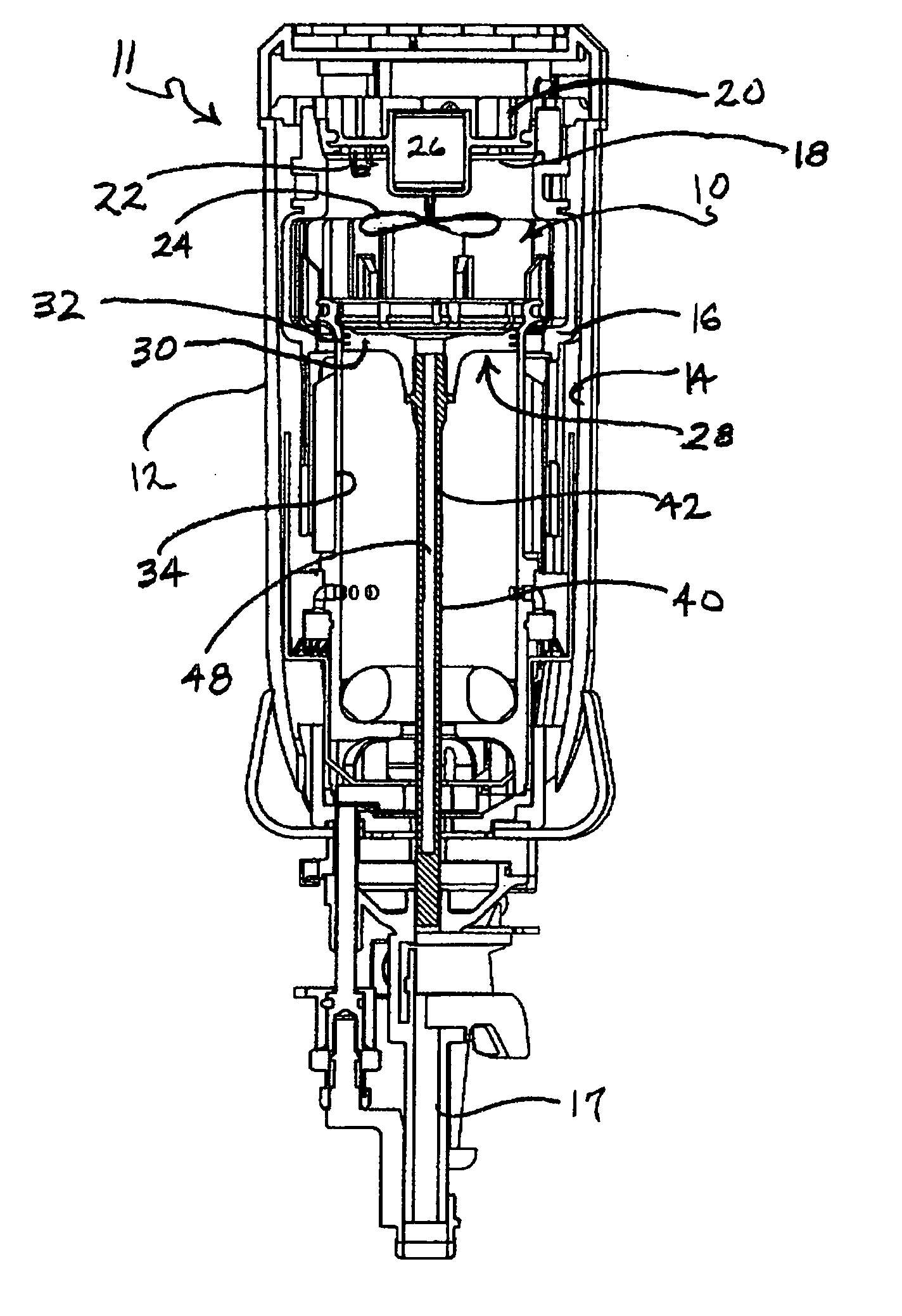 Driver blade with auxiliary combustion chamber for combustion powered fastener-driving tool