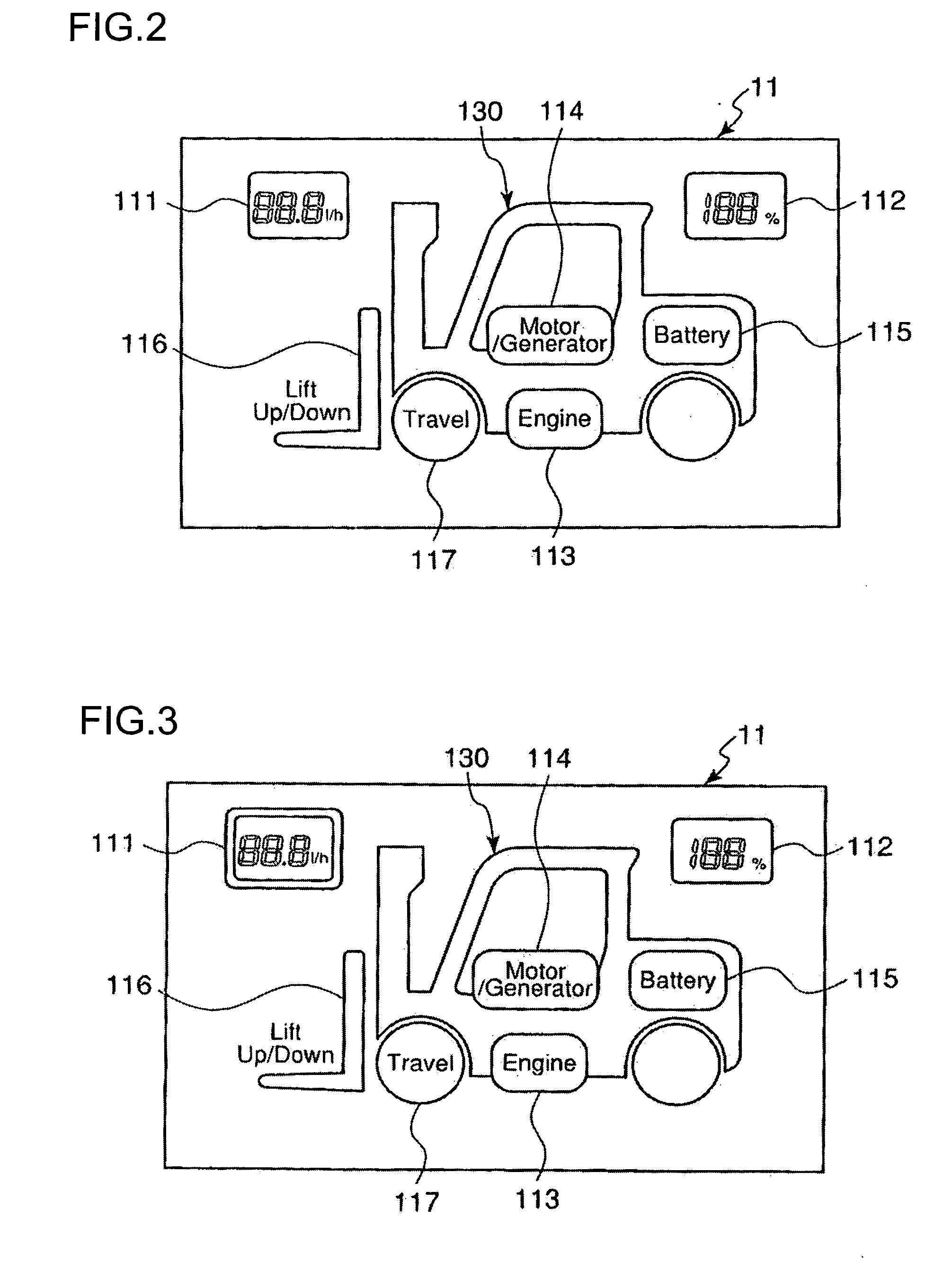 Display Device of Cargo Handling Vehicle and Hybrid Cargo Handling Vehicle Equipped With the Display Device