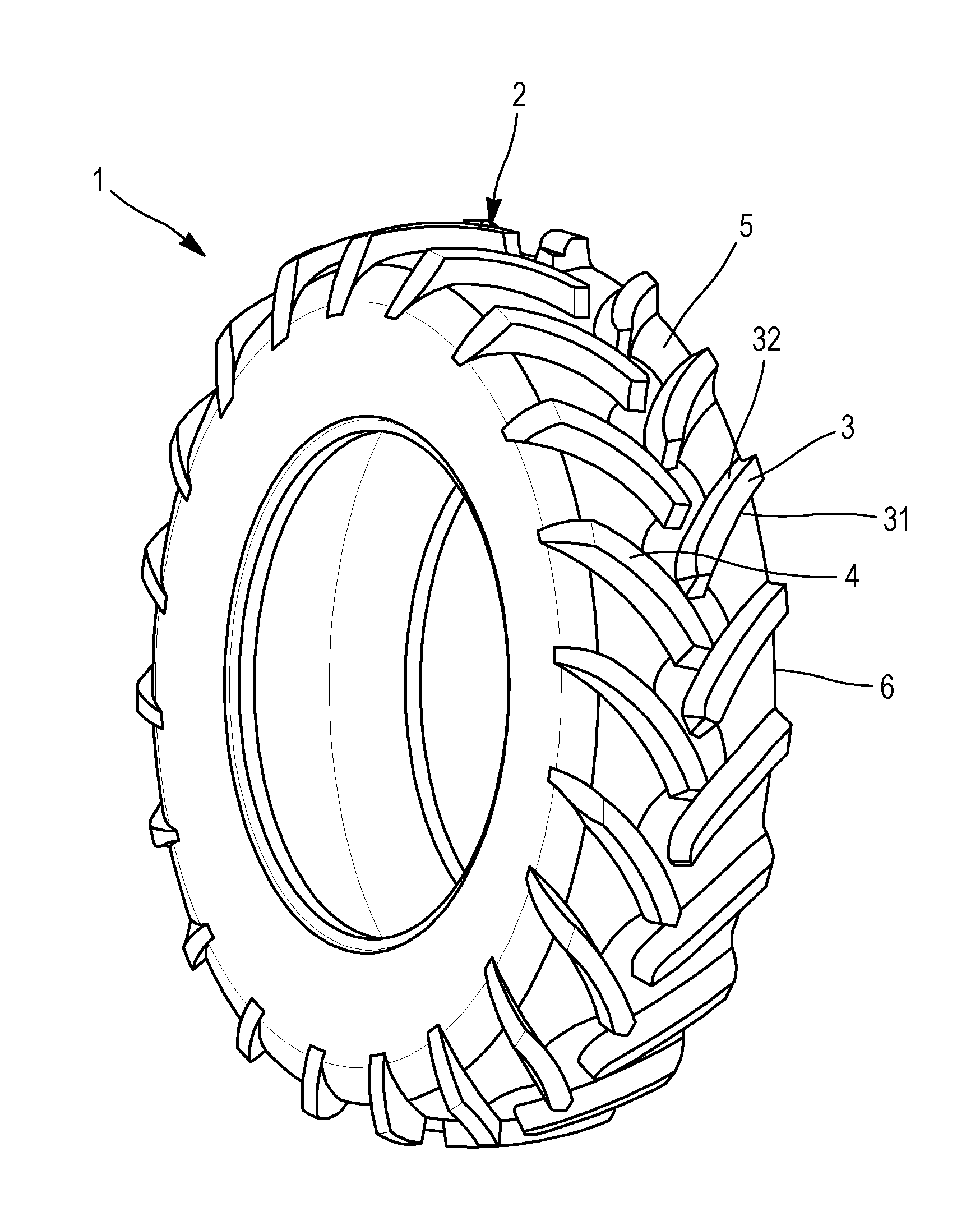 Tire tread for a farm tractor