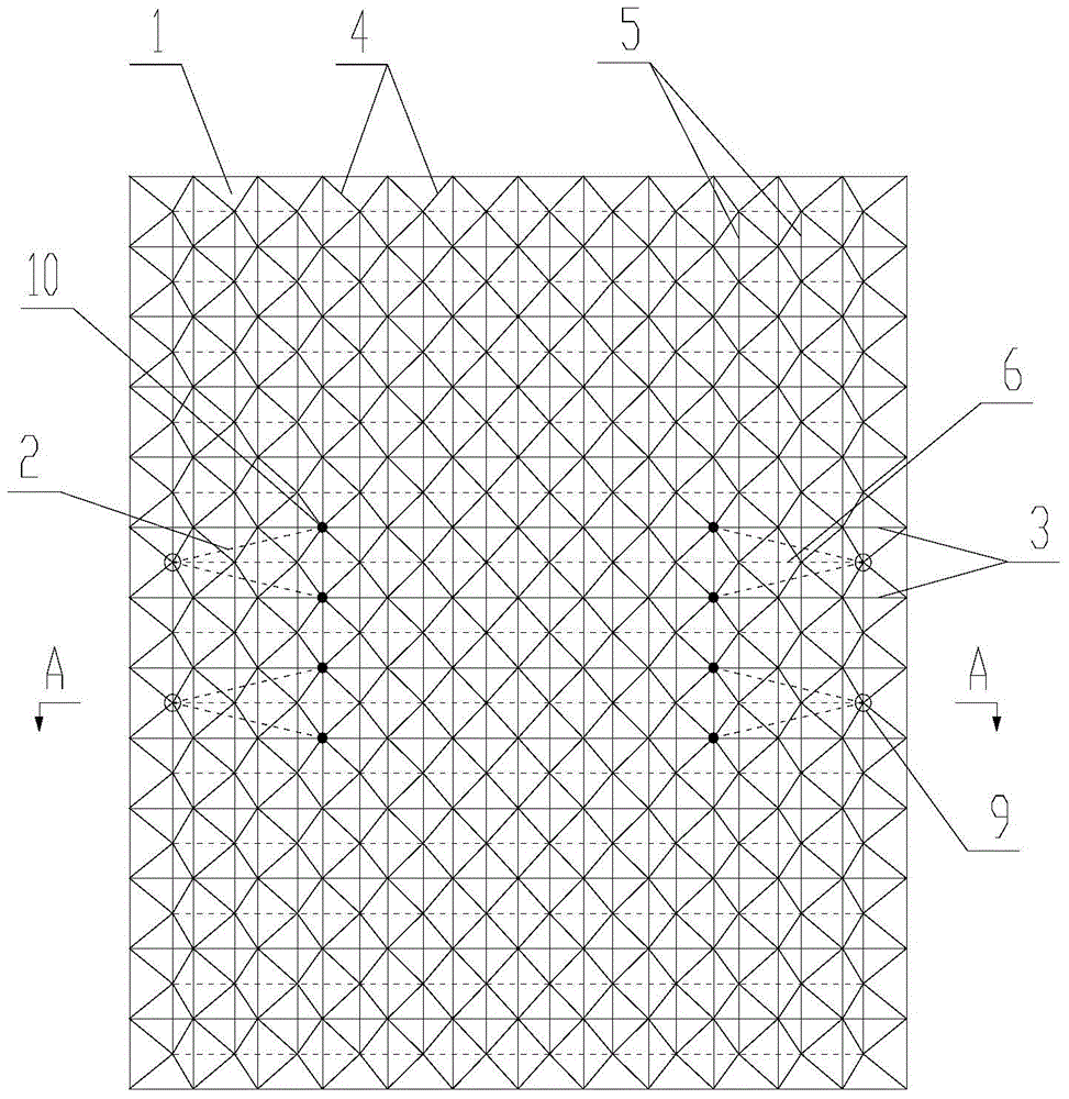 Double-layer column surface net shell with lower chord being prestressed stay rope