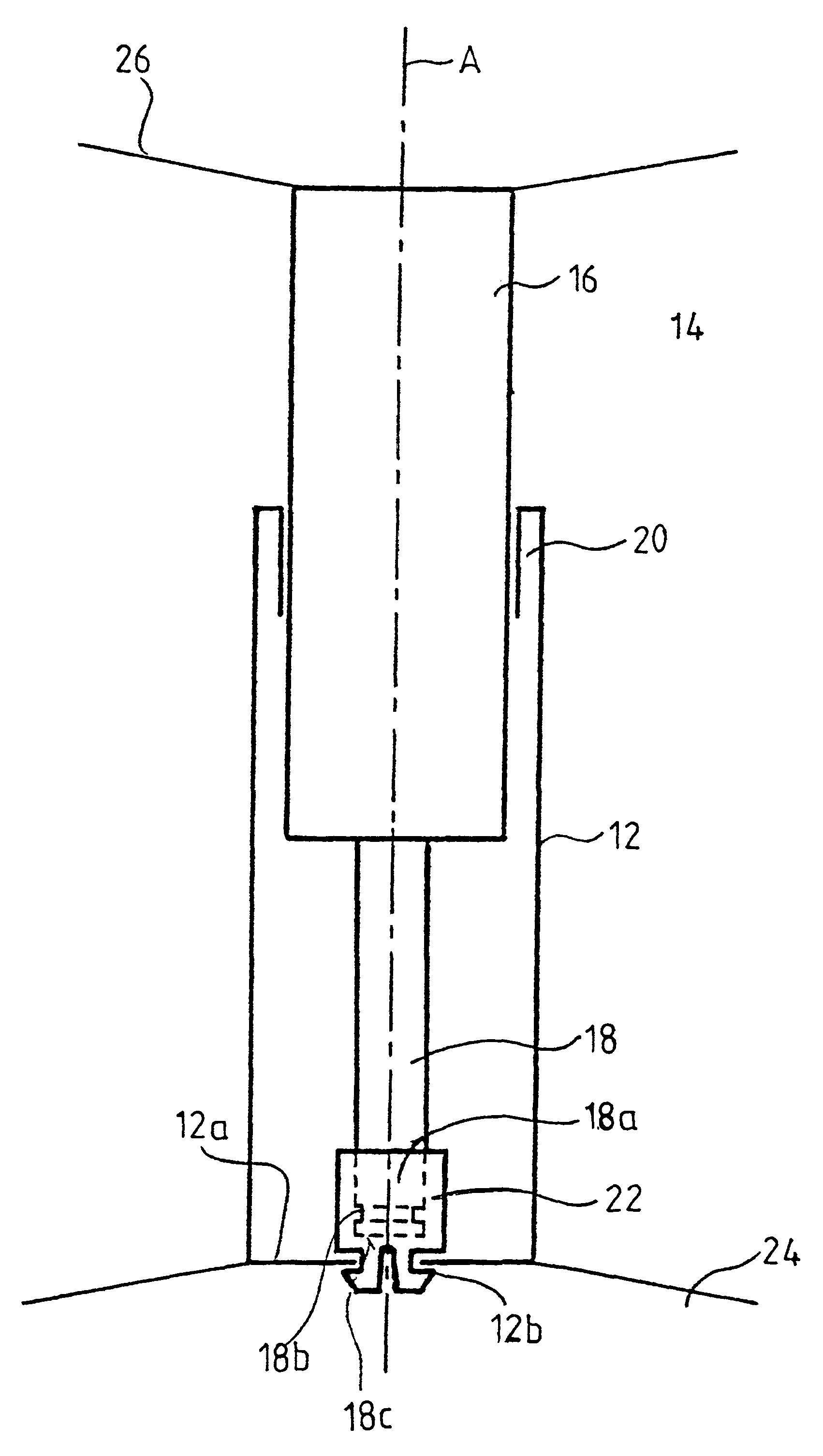 Length adjustable column with axial bearing, and method of installation of the axial bearing