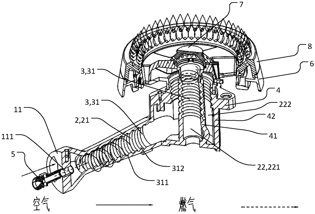 Burner and fuel gas burning device