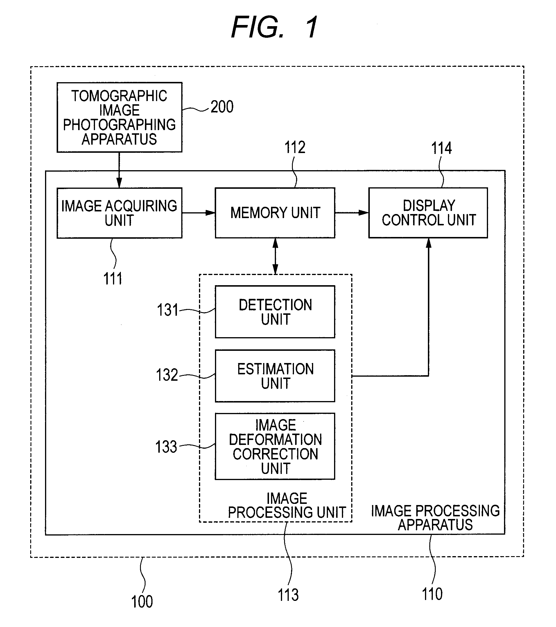 Image processing apparatus and method for correcting deformation in a tomographic image