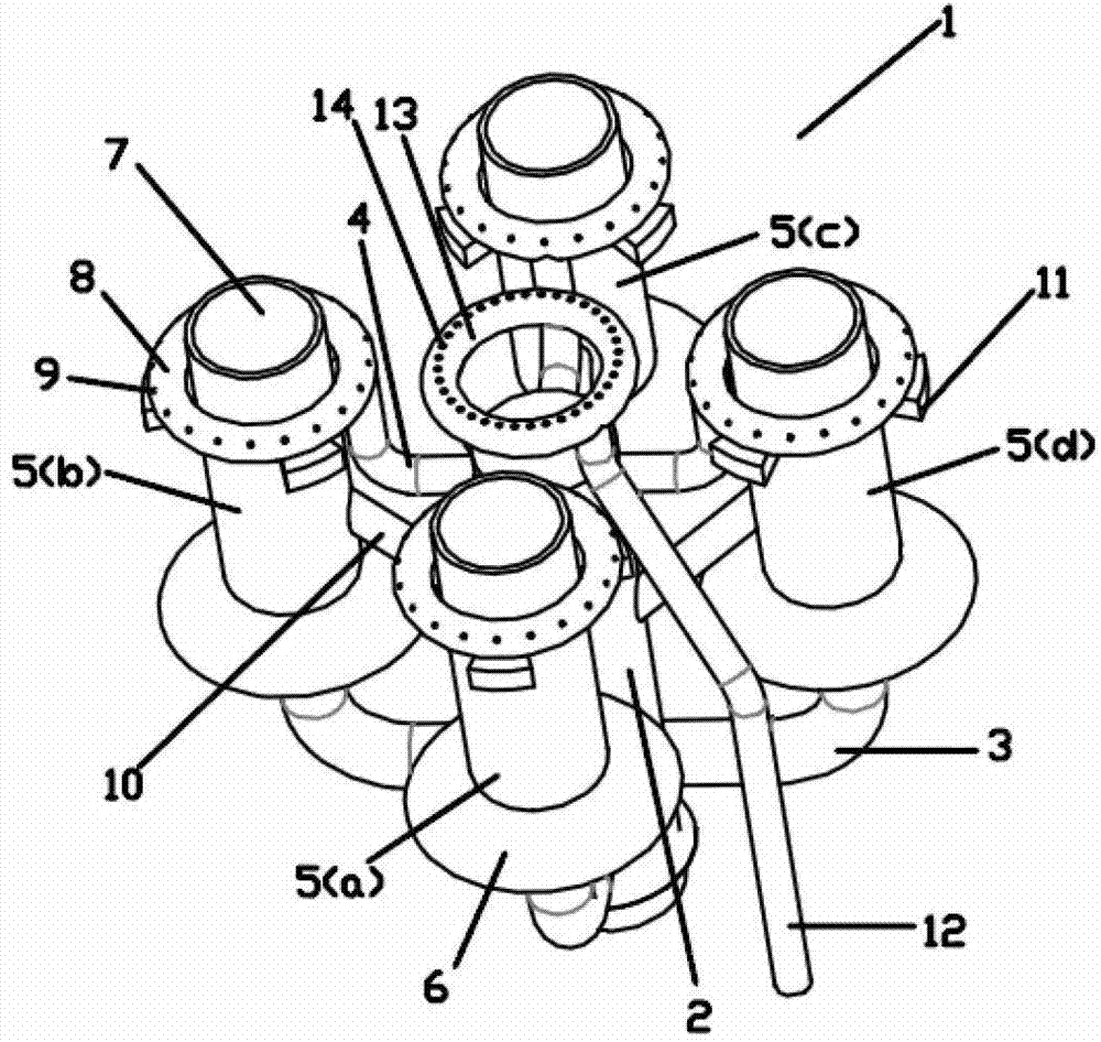 Multi-head efficient pre-mixing type combustion system of ground flare