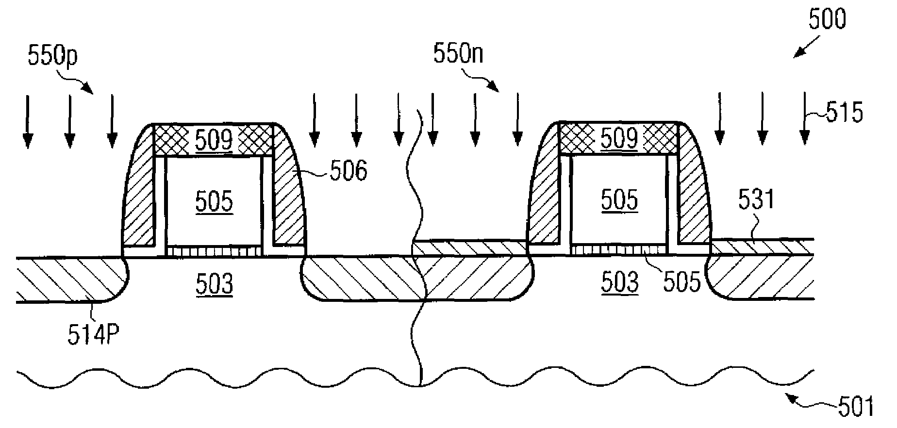 Different embedded strain layers in pmos and nmos transistors and a method of forming the same