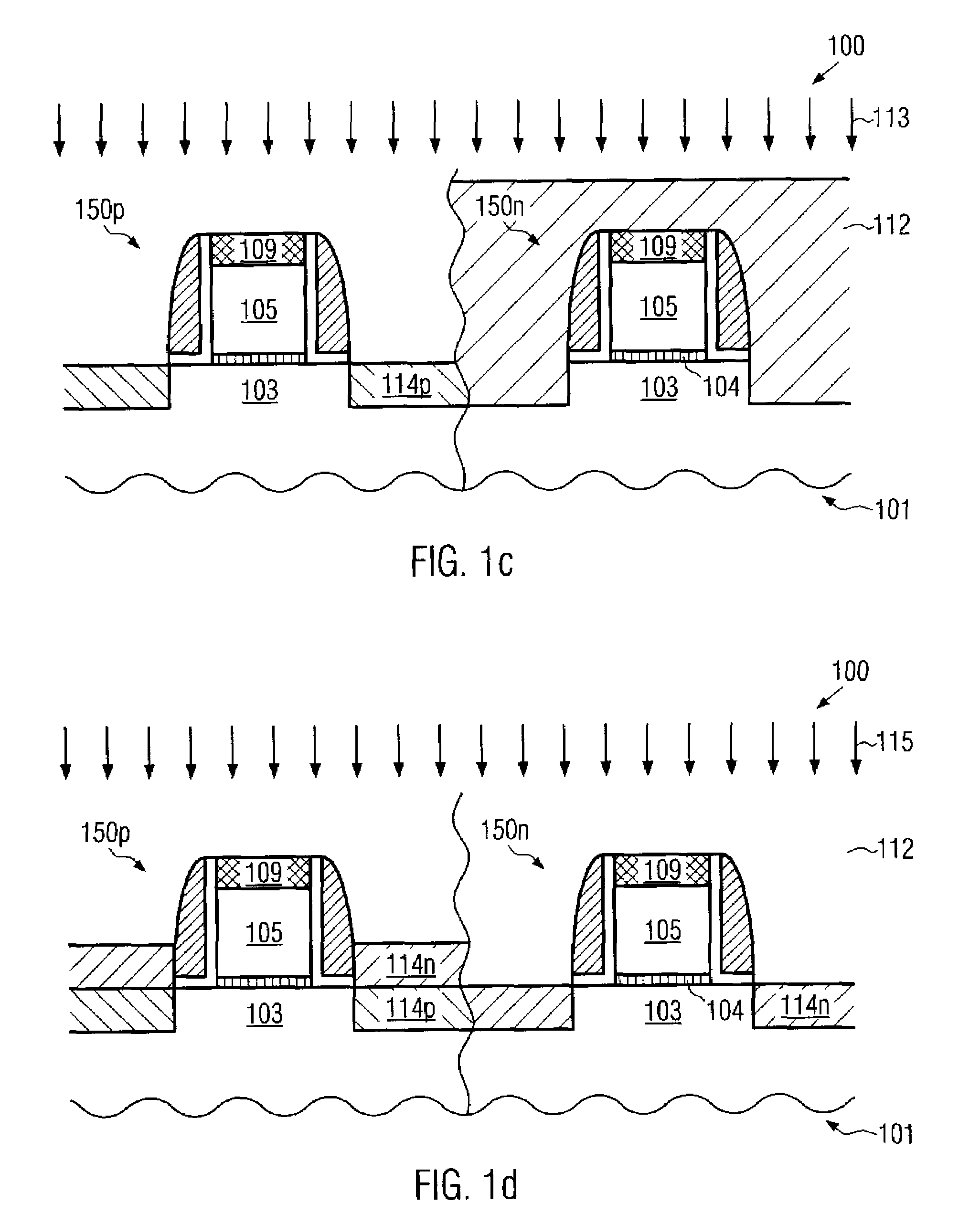 Different embedded strain layers in pmos and nmos transistors and a method of forming the same