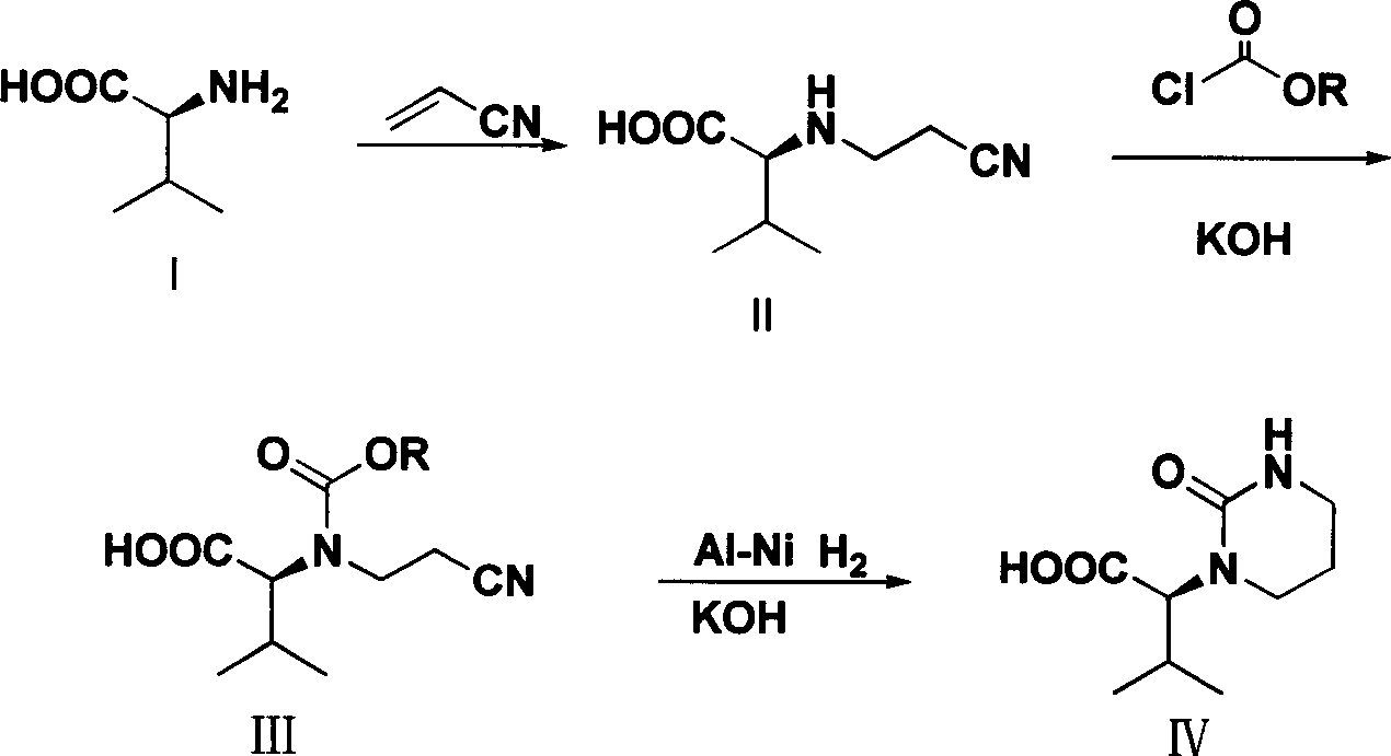 Process for preparing (S)-2-(2-carbonyl-tetrahydropyrimidyl-1-(2H)-base)-3-methyl butyric acid