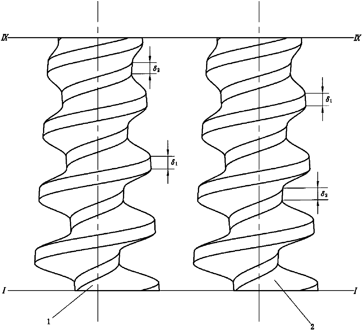 Fully-smooth conical screw rotors of double-screw extruder