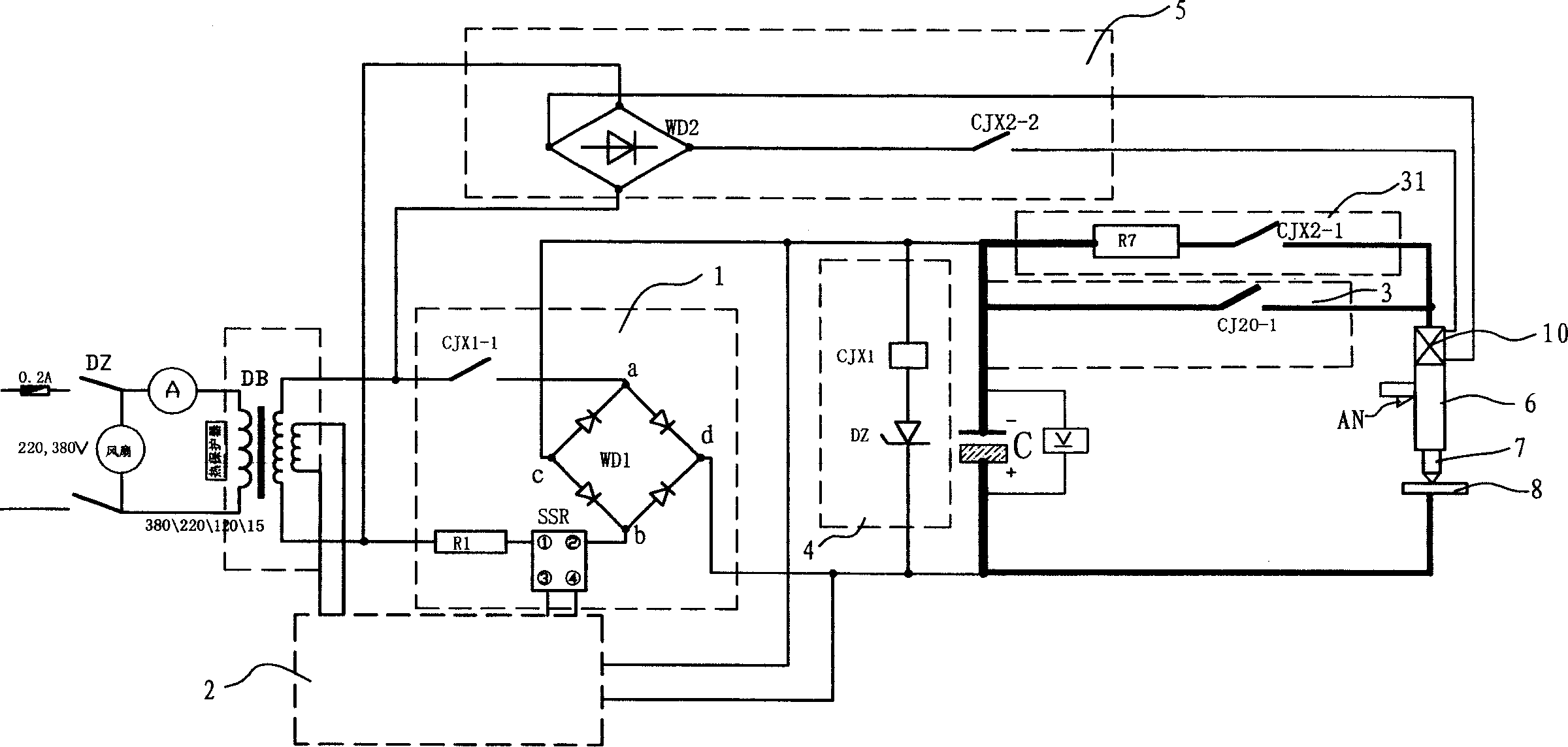 Energy-storage arc pulling type spindle welding machine