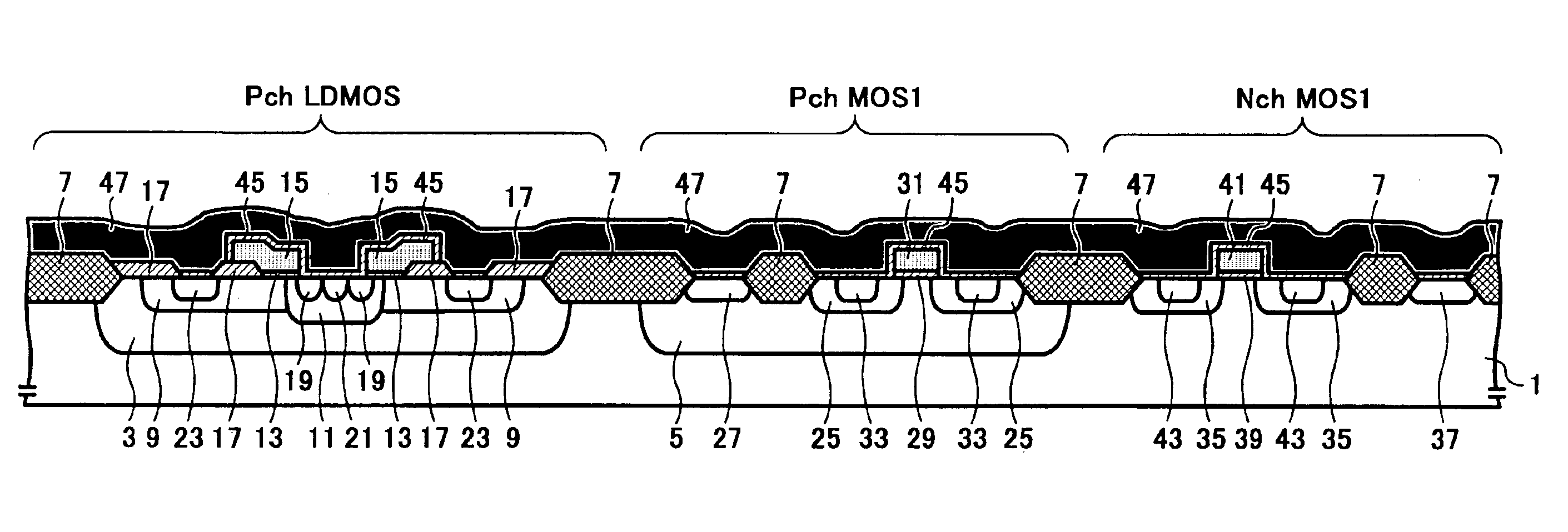 LDMOS transistor capable of attaining high withstand voltage with low on-resistance and having a structure suitable for incorporation with other MOS transistors