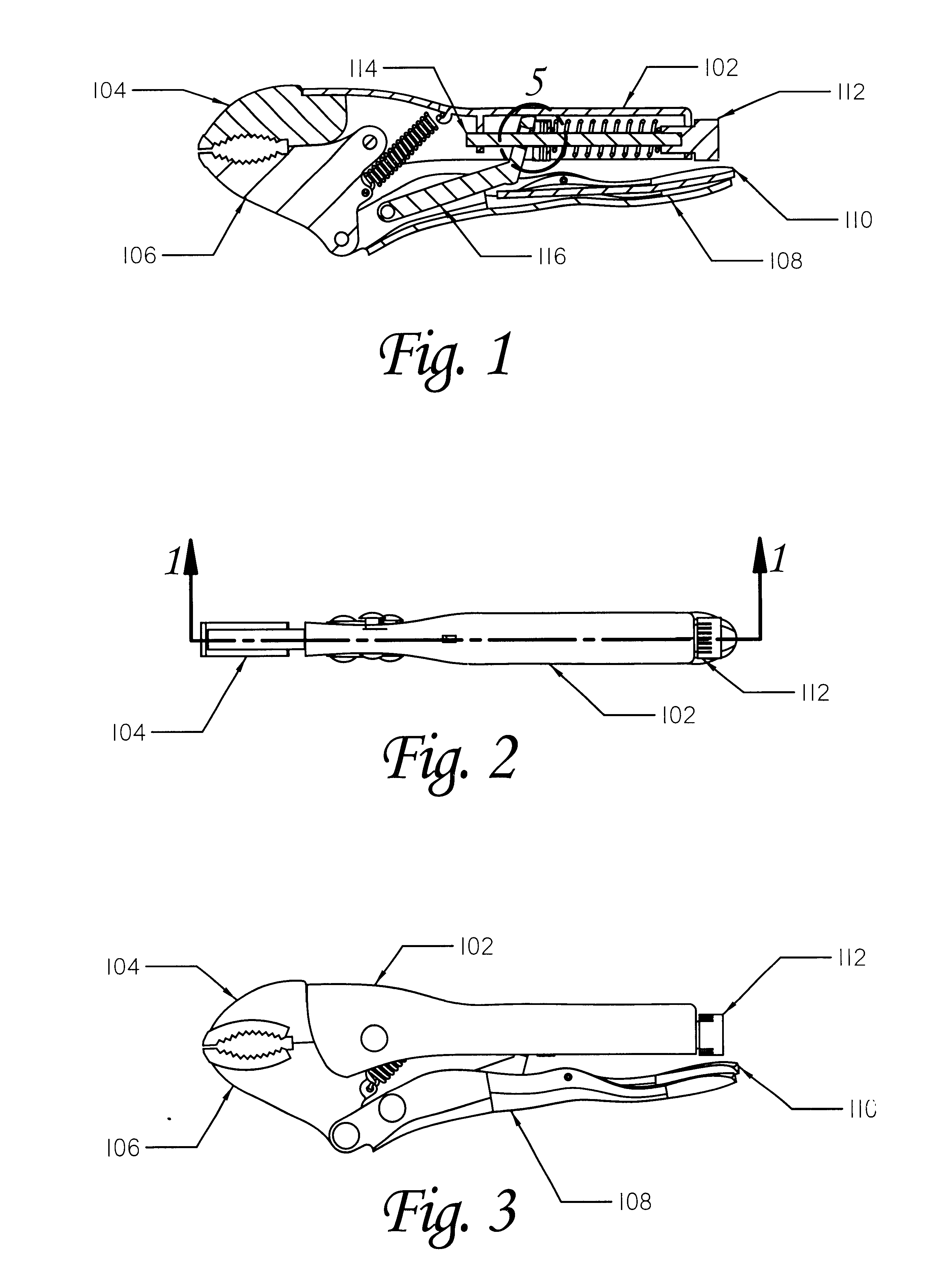 Self adjusting mechanism for locking plier, wrench, or other tool