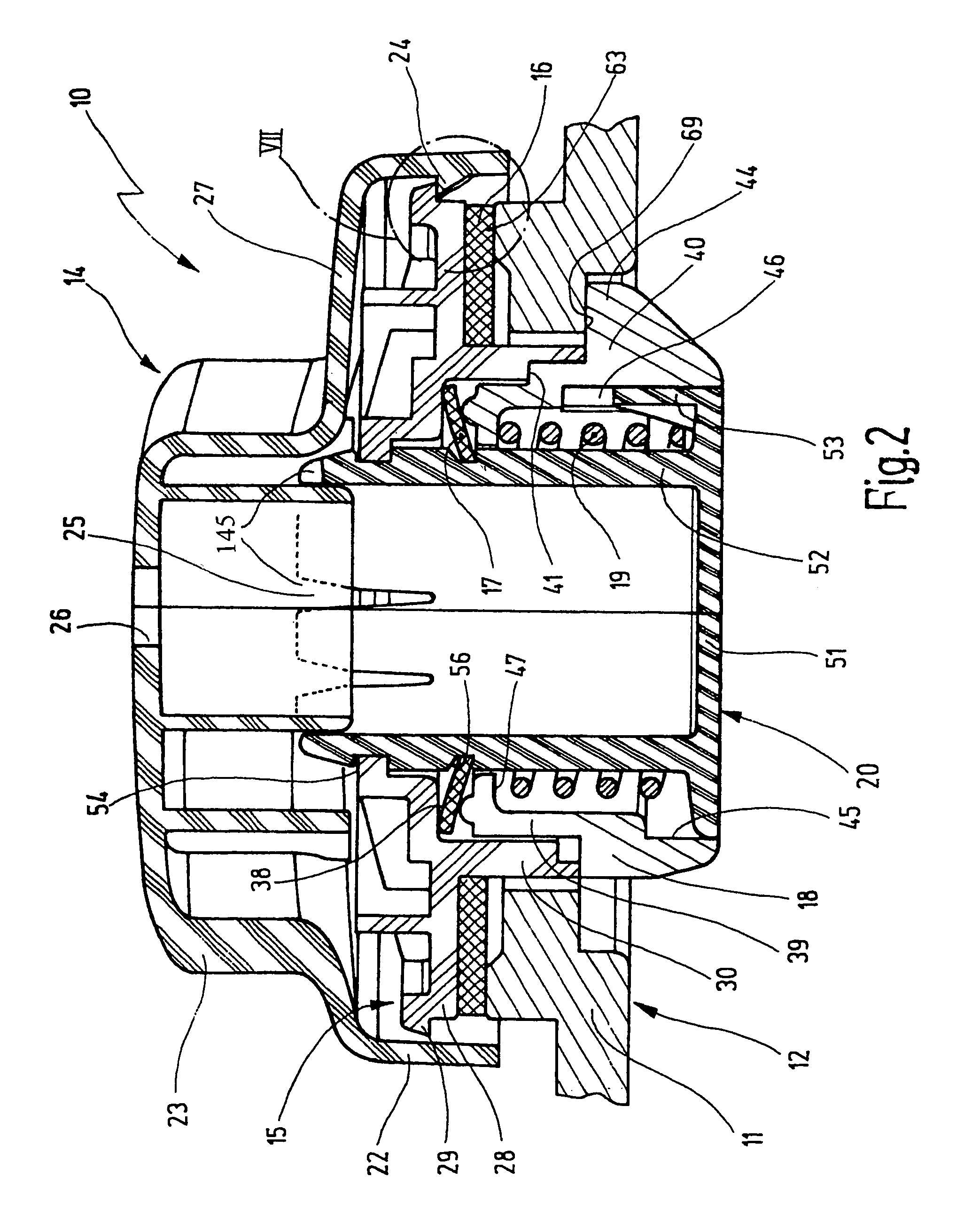 Closure cap for the filler neck of a reservoir and filler neck therefor