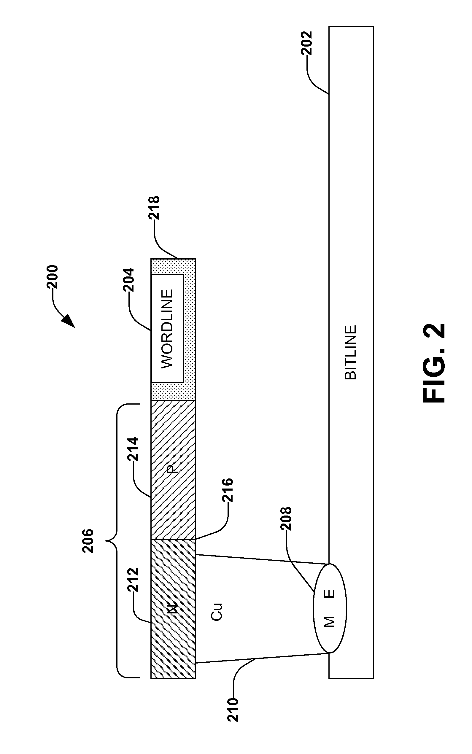 Memory device with a selection element and a control line in a substantially similar layer