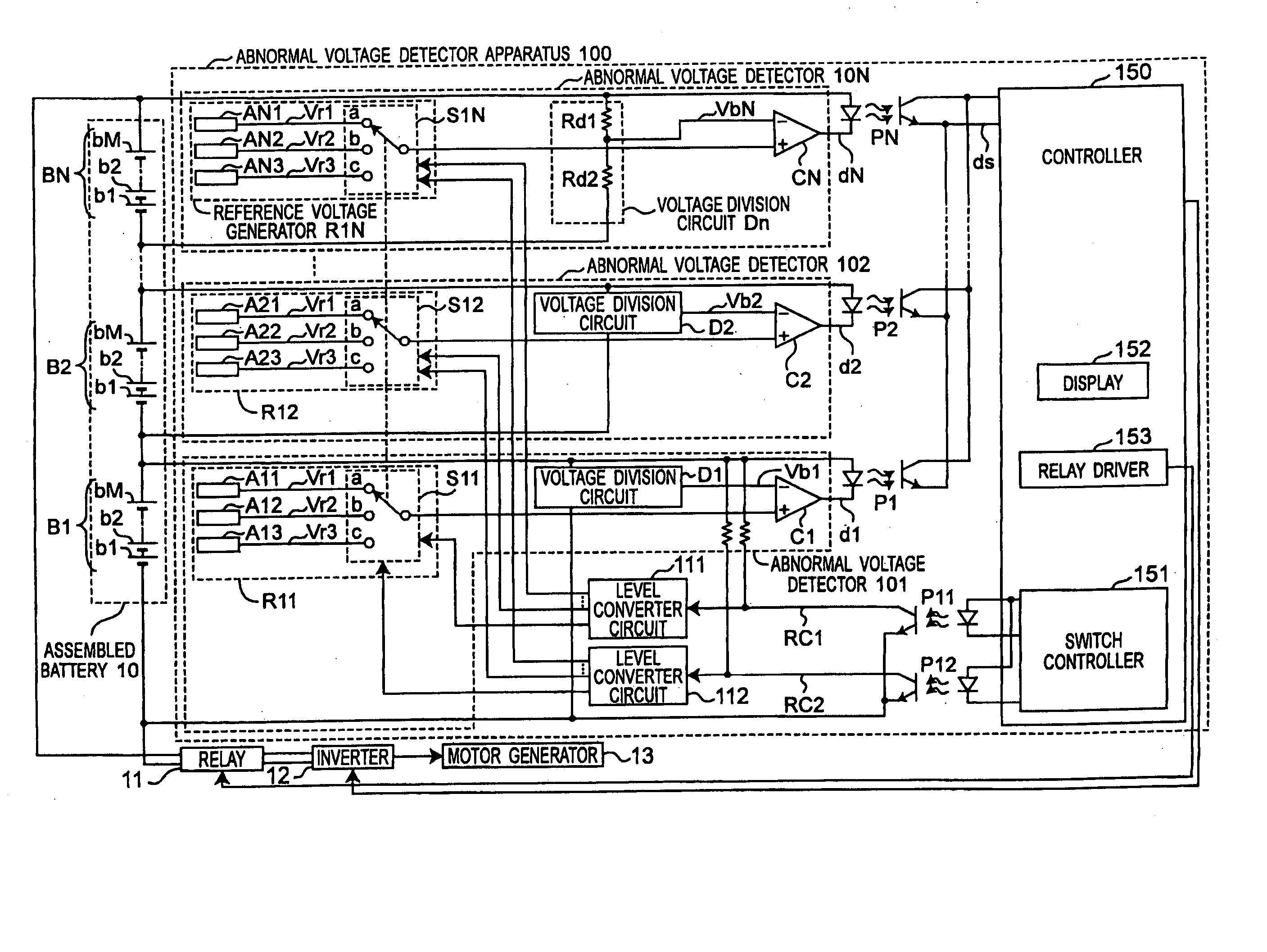 Abnormal voltage detector apparatus for detecting voltage abnormality in assembled battery