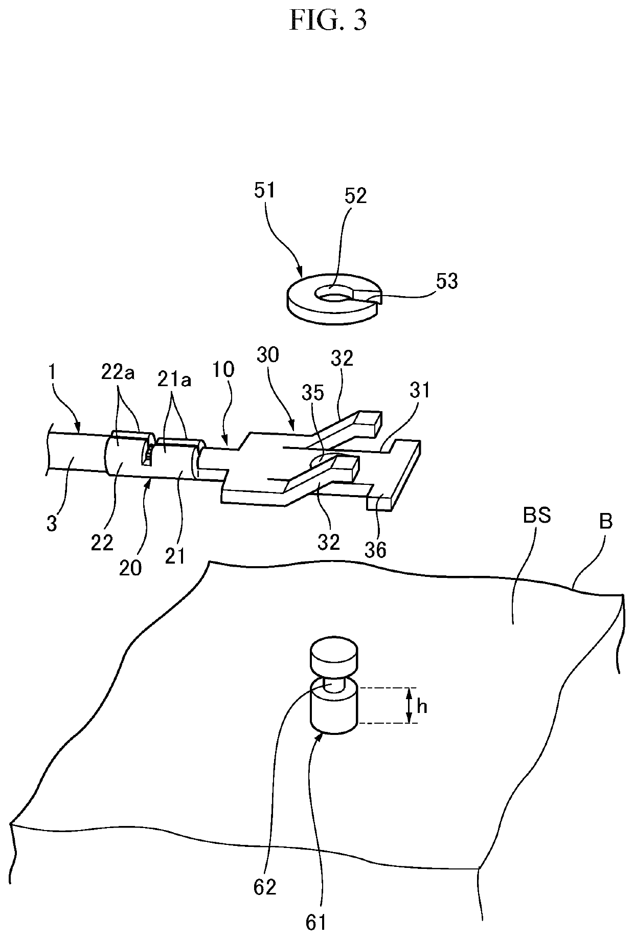 Terminal, and mounting structure of terminal and mounting surface