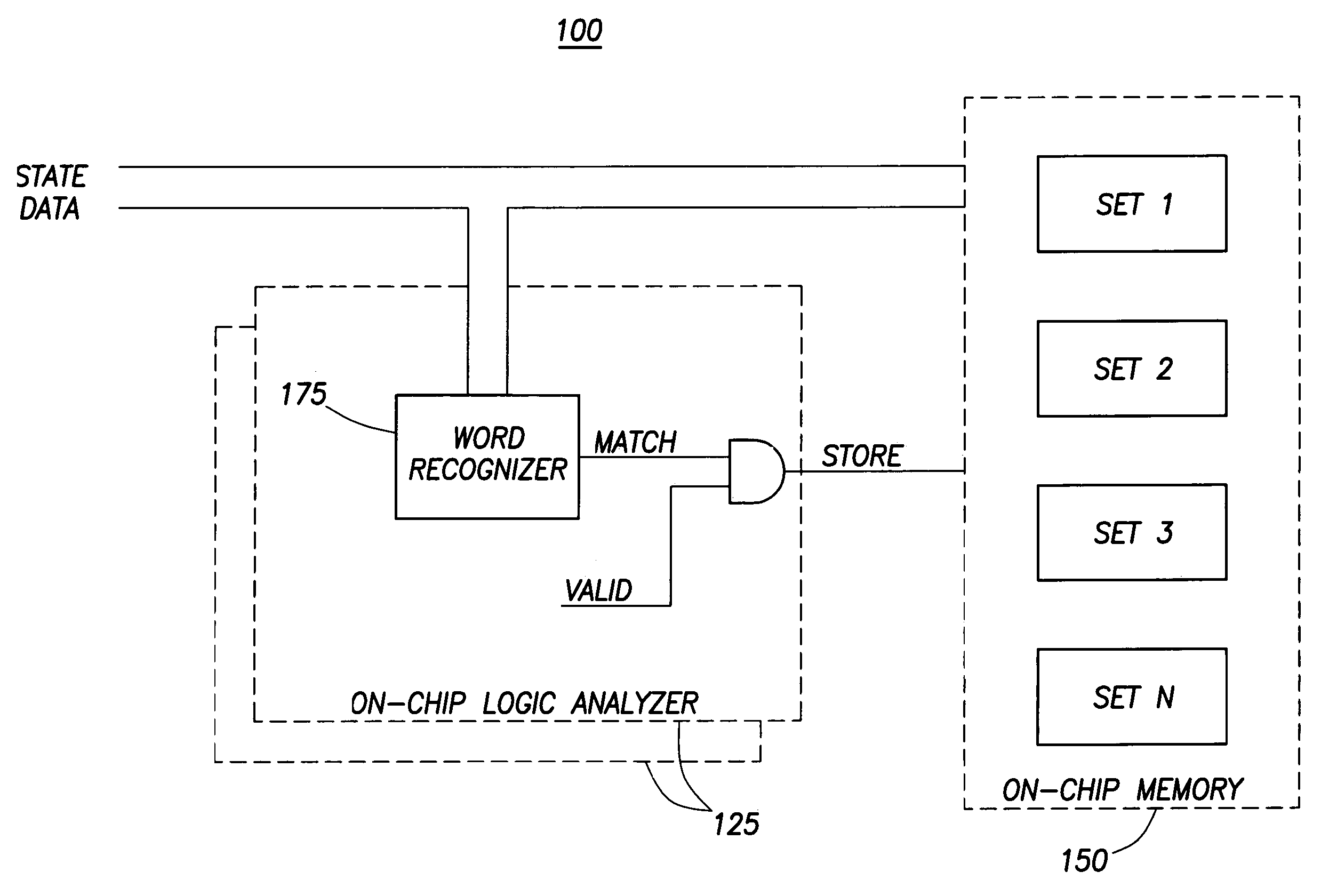 Efficient word recognizer for a logic analyzer