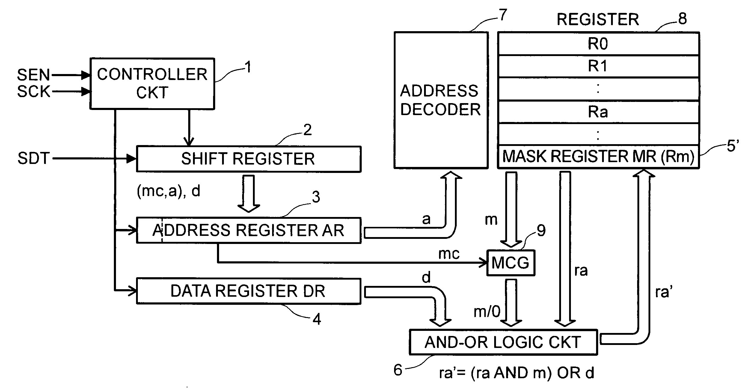 Analog signal processor, as well as, a data register rewriting method and a data transmission method thereof