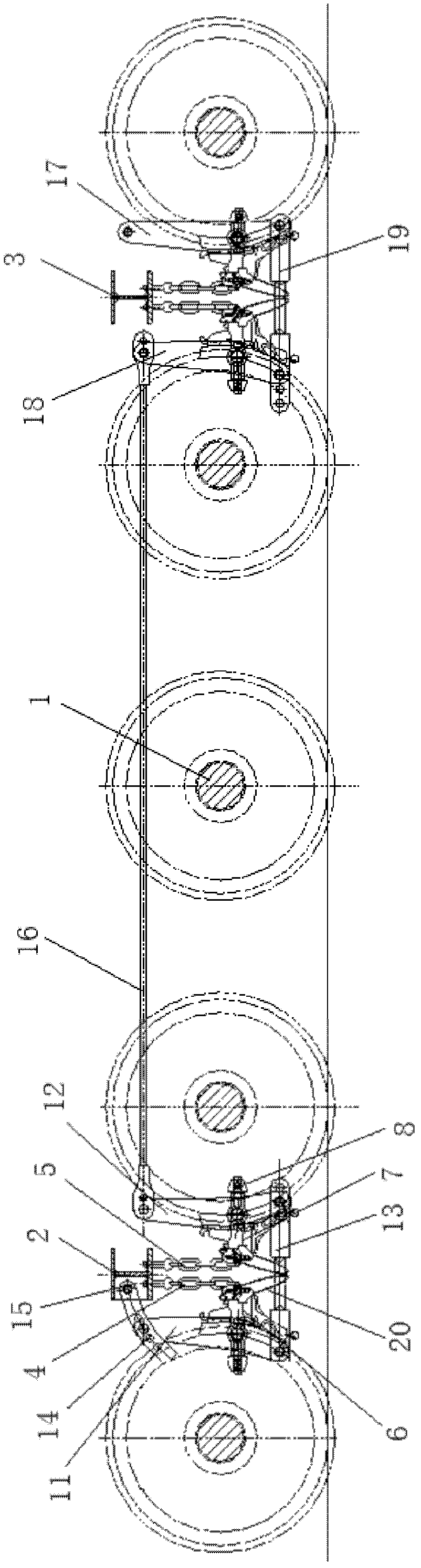 Five-shaft steering bogie base braking device