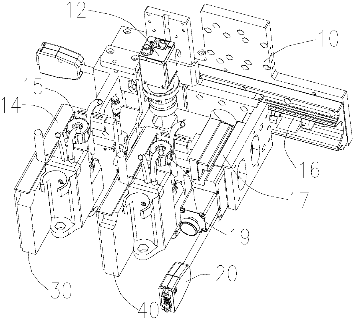 Double-valve glue dispensing device with pre-curing light source