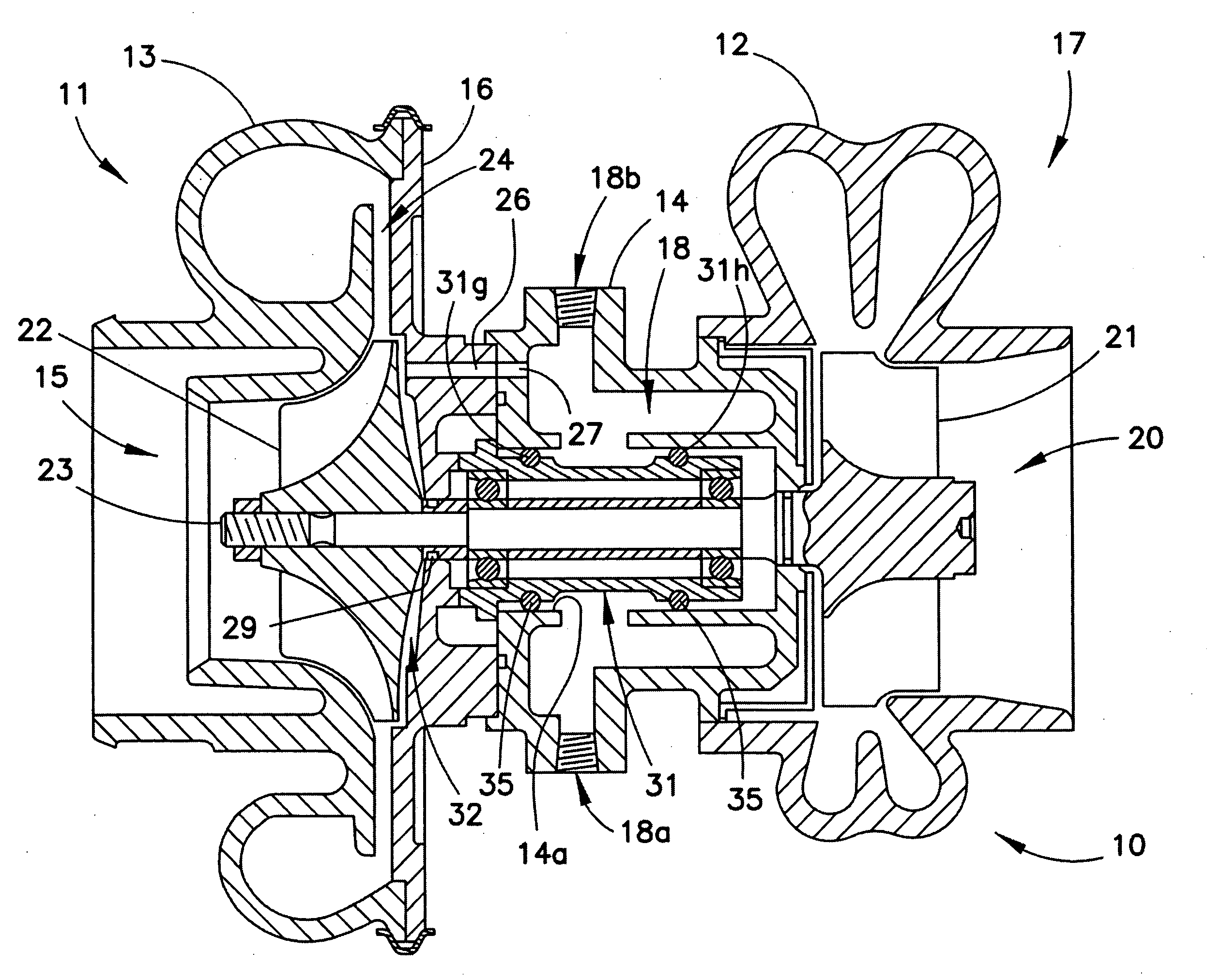 Air-cooled turbocharger with optional internal pressure relief valve