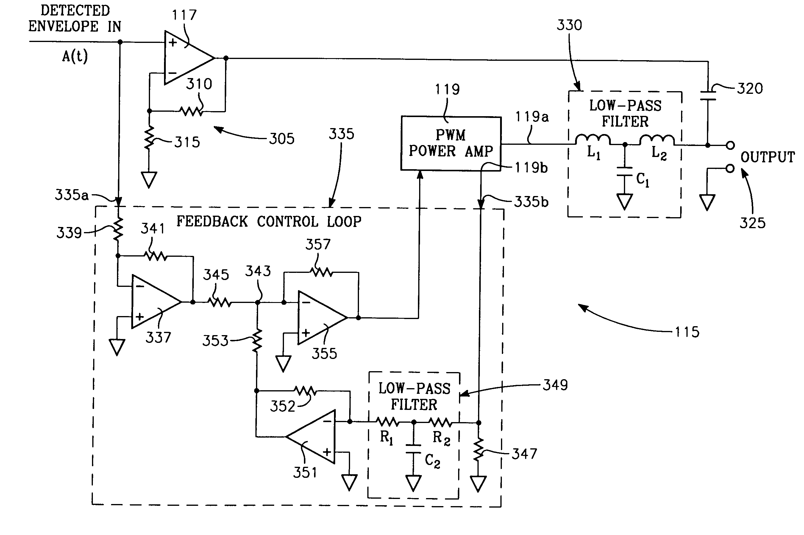 EER modulator with power amplifier having feedback loop providing soft output impedance