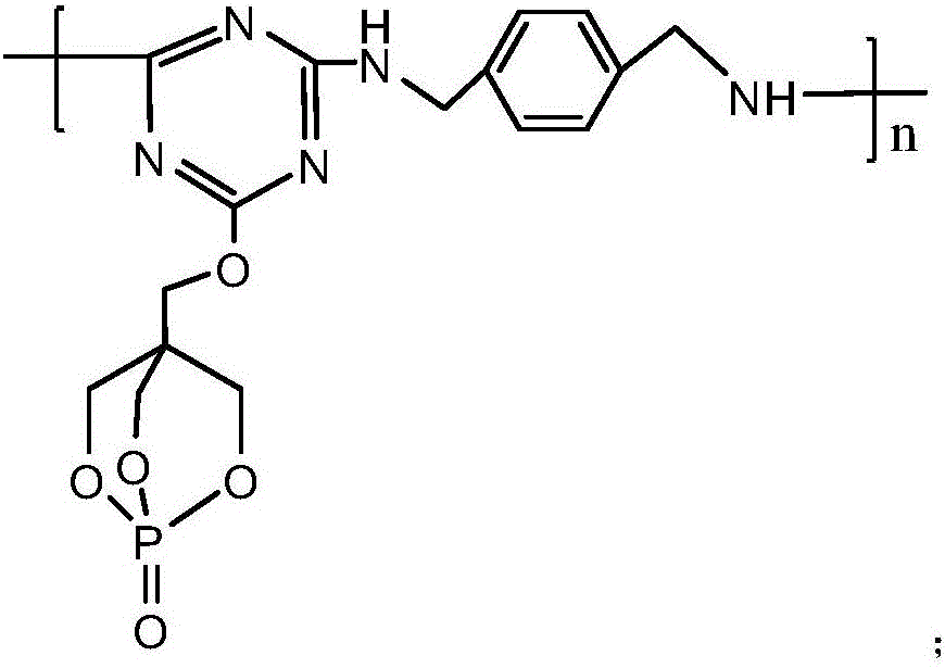 Halogen-free expanding flame retardant containing polymeric macromolecule triazine rings and preparation method of halogen-free expanding flame retardant