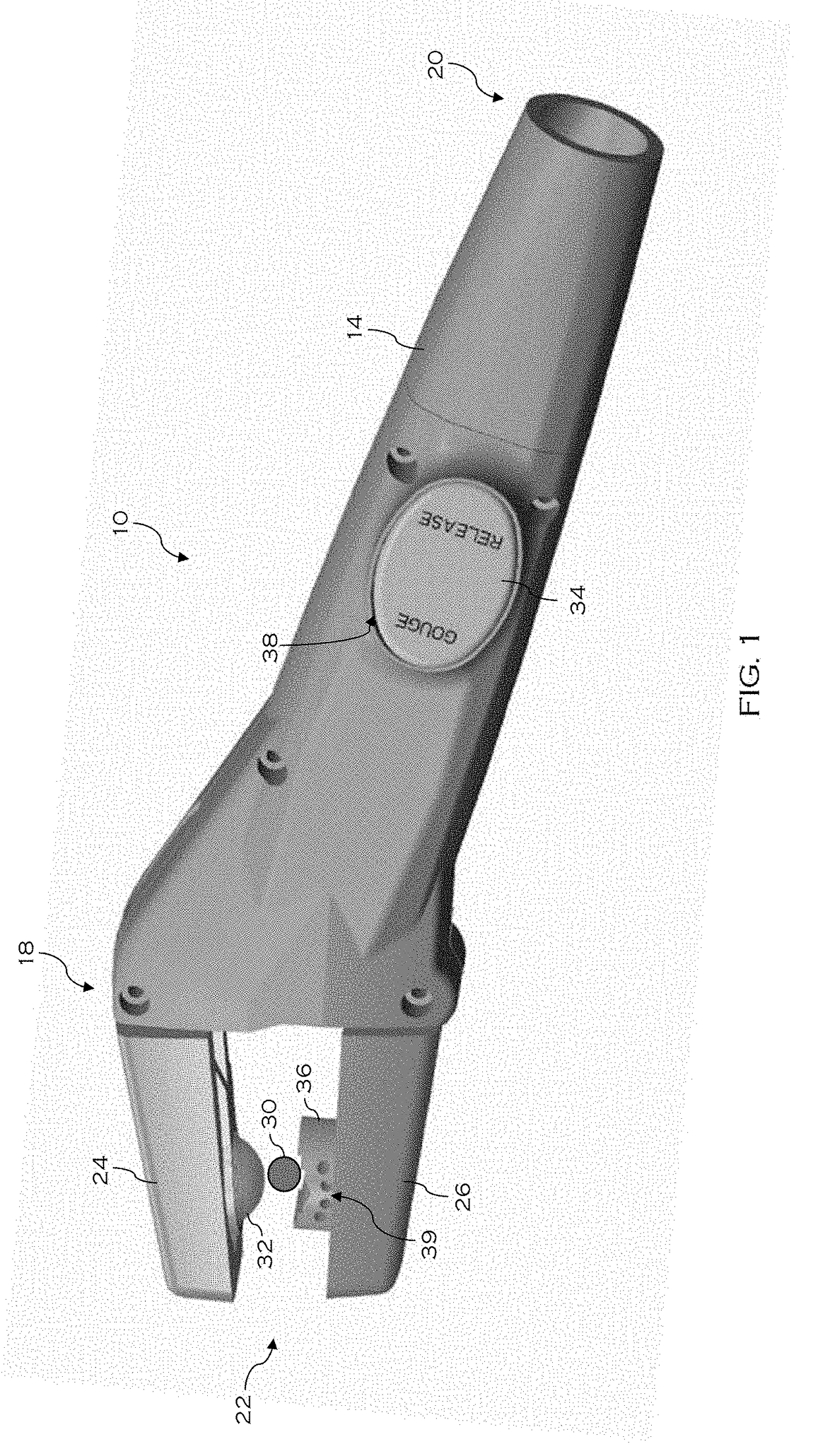 Torch handle including pneumatically operated jaw