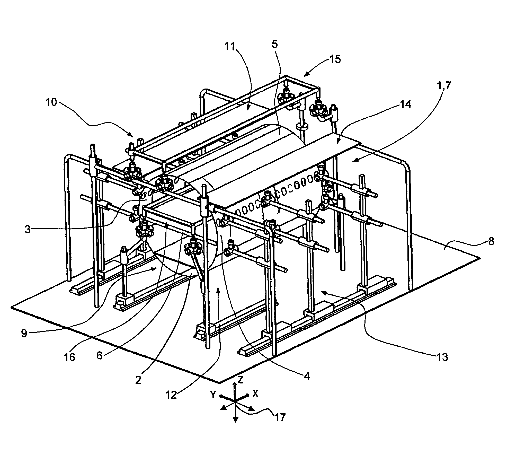 Device and method for joining and tacking sections for transportation vehicles