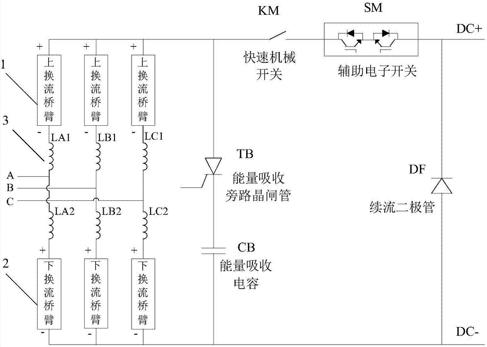 Modular multilevel converter capable of cutting off direct current short-circuit fault current