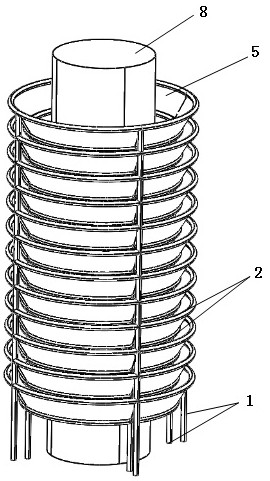 Array truncated conical shell bubble curtain underwater piling noise reduction device