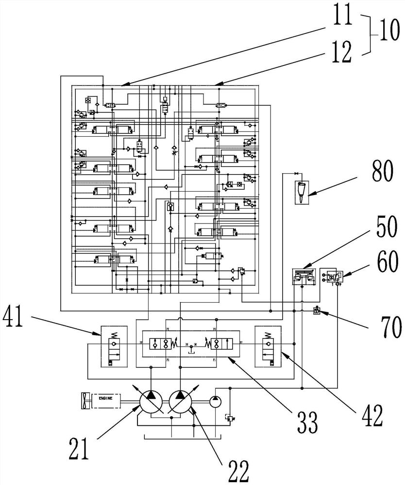 Valve outer confluence hydraulic system and excavator