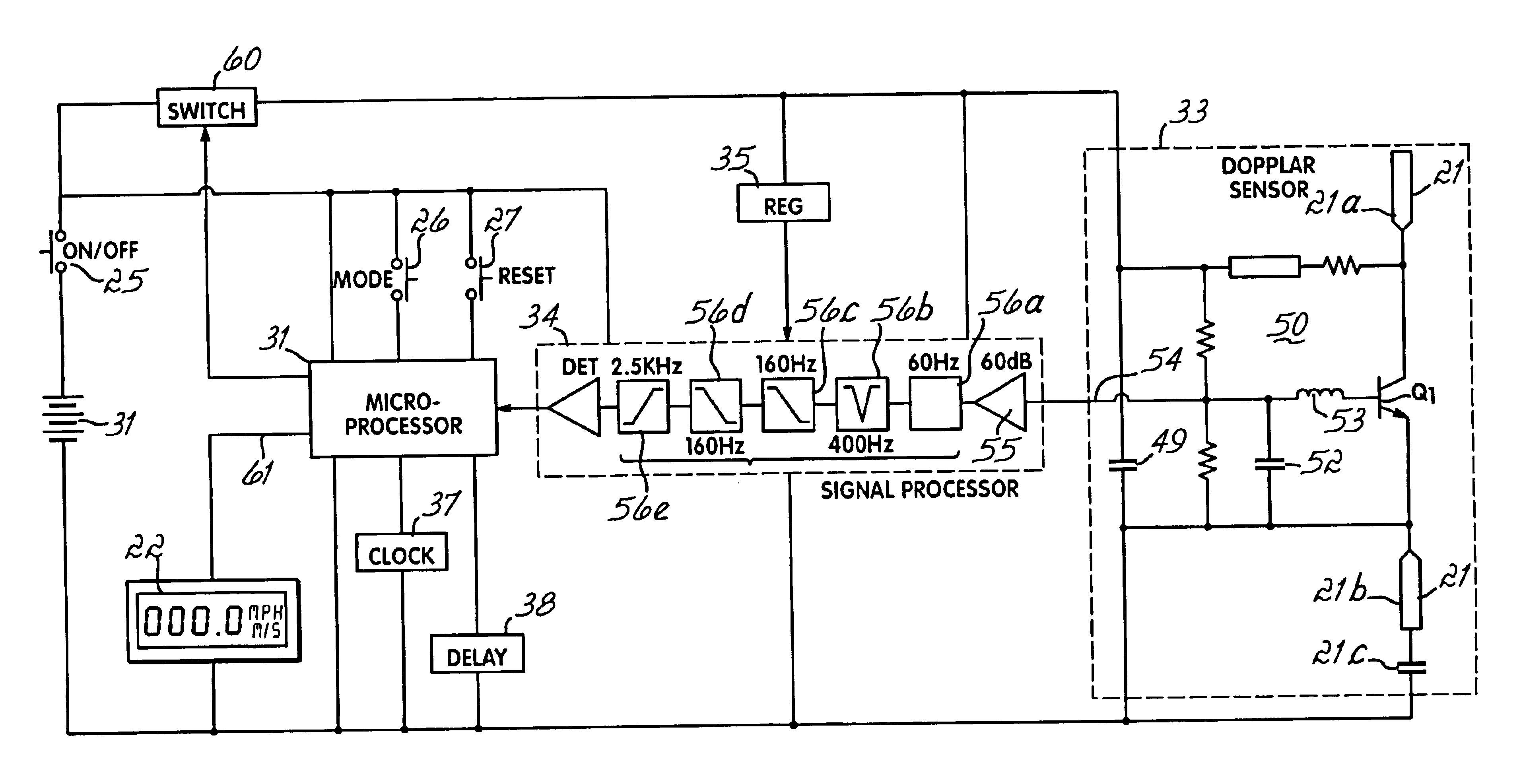 Miniature sports radar speed measuring device