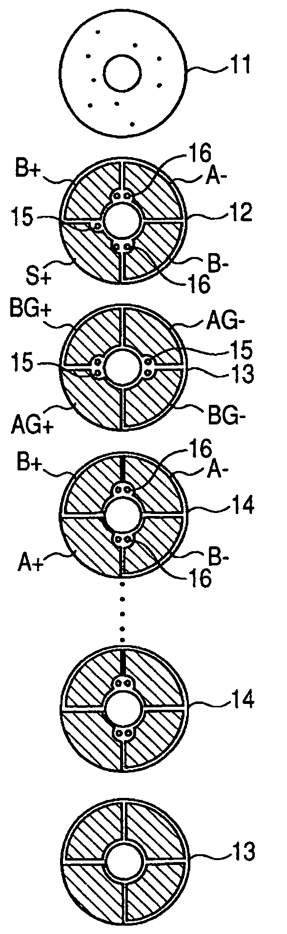 Stacked type piezoelectric element and vibration wave motor