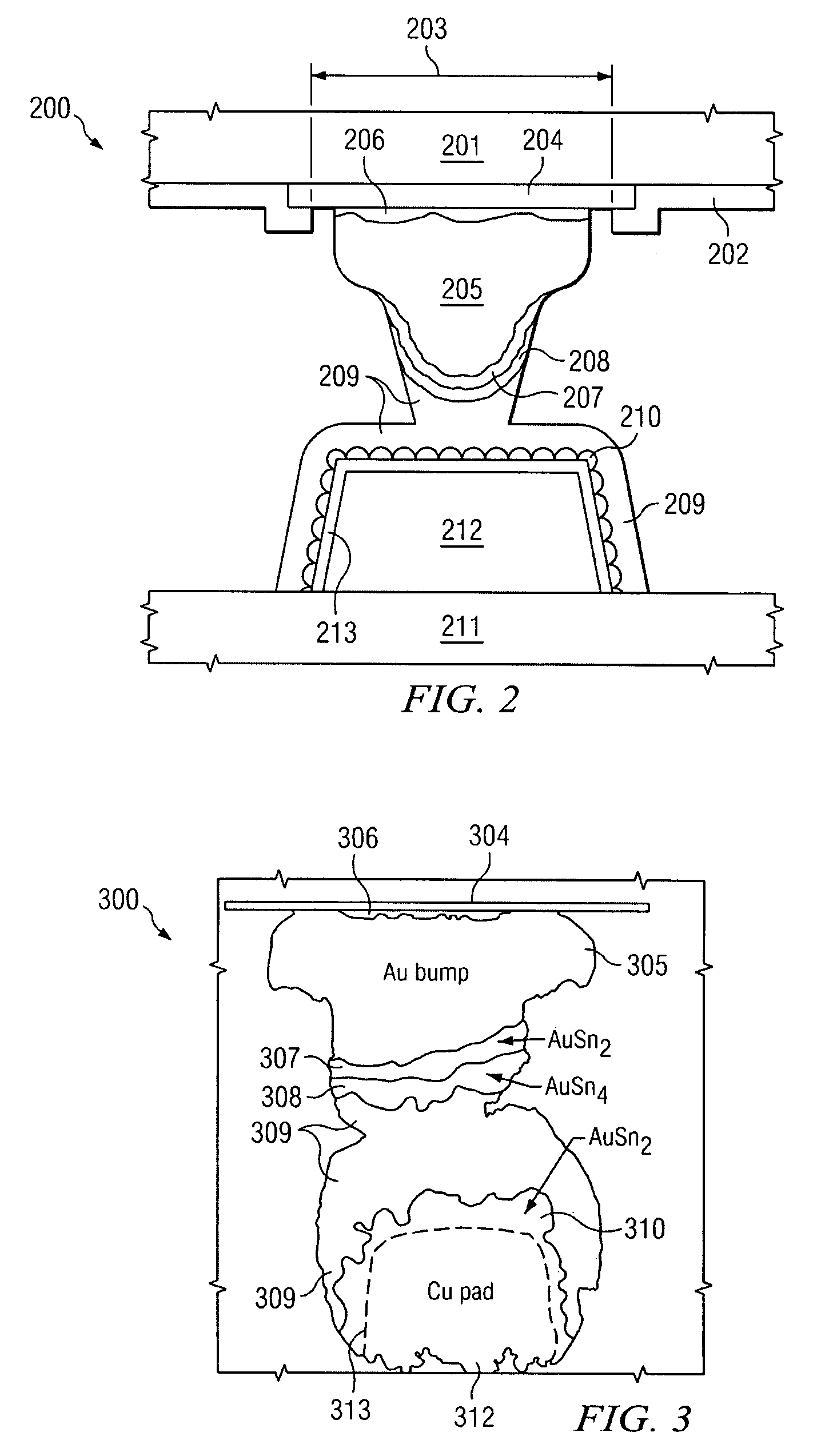 Stable gold bump solder connections