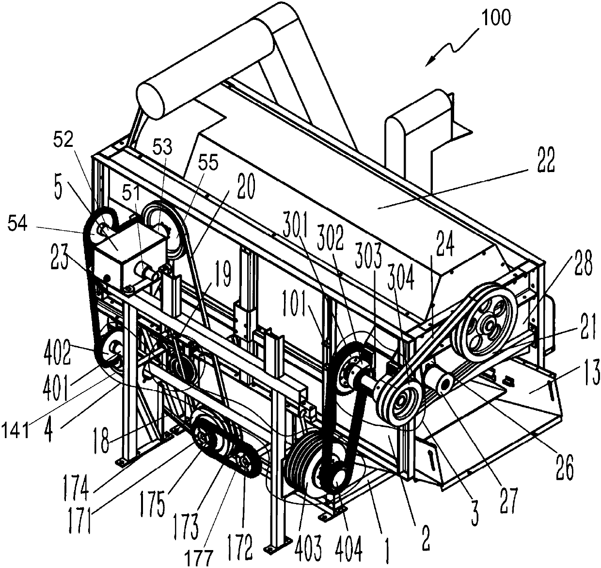 Threshing device for corn peeling and threshing dual-purpose harvester